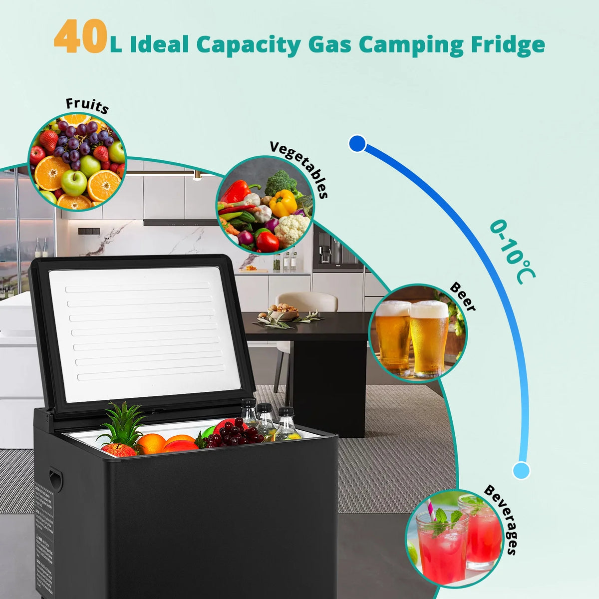 Smeta Chest Freezer LPG/12V/110-120V Refrigerator Outdoor Travel Fridge 1.6 Cu ft Indoor Car