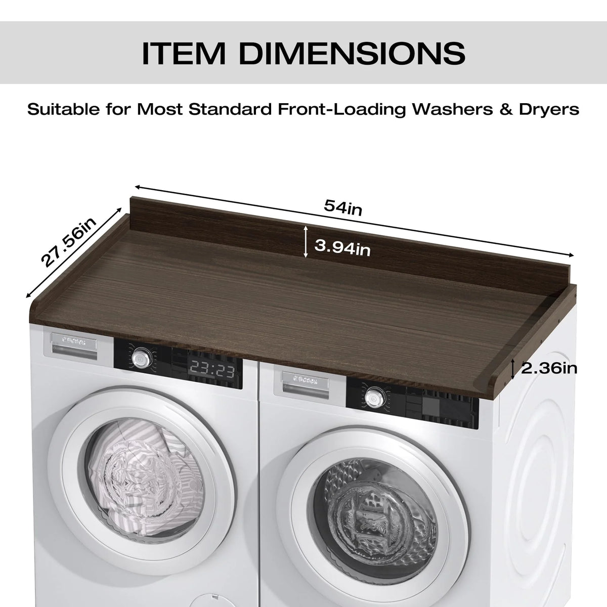 Washer Dryer Countertop, Washer Dryer Topper, Solid Wood Washers and Dryers Countertop, 54" Width x 27.5" Depth Laundry Countertop for Laundry Room Organization and Storage, Walnut