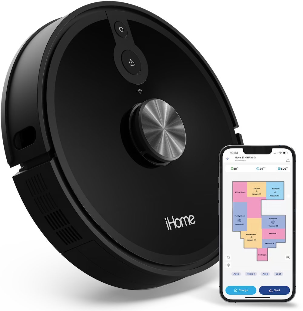 iHome AutoVac Nova S1 Robot Vacuum with LIDAR Navigation, 150 Min Runtime, 2700pa Suction, New