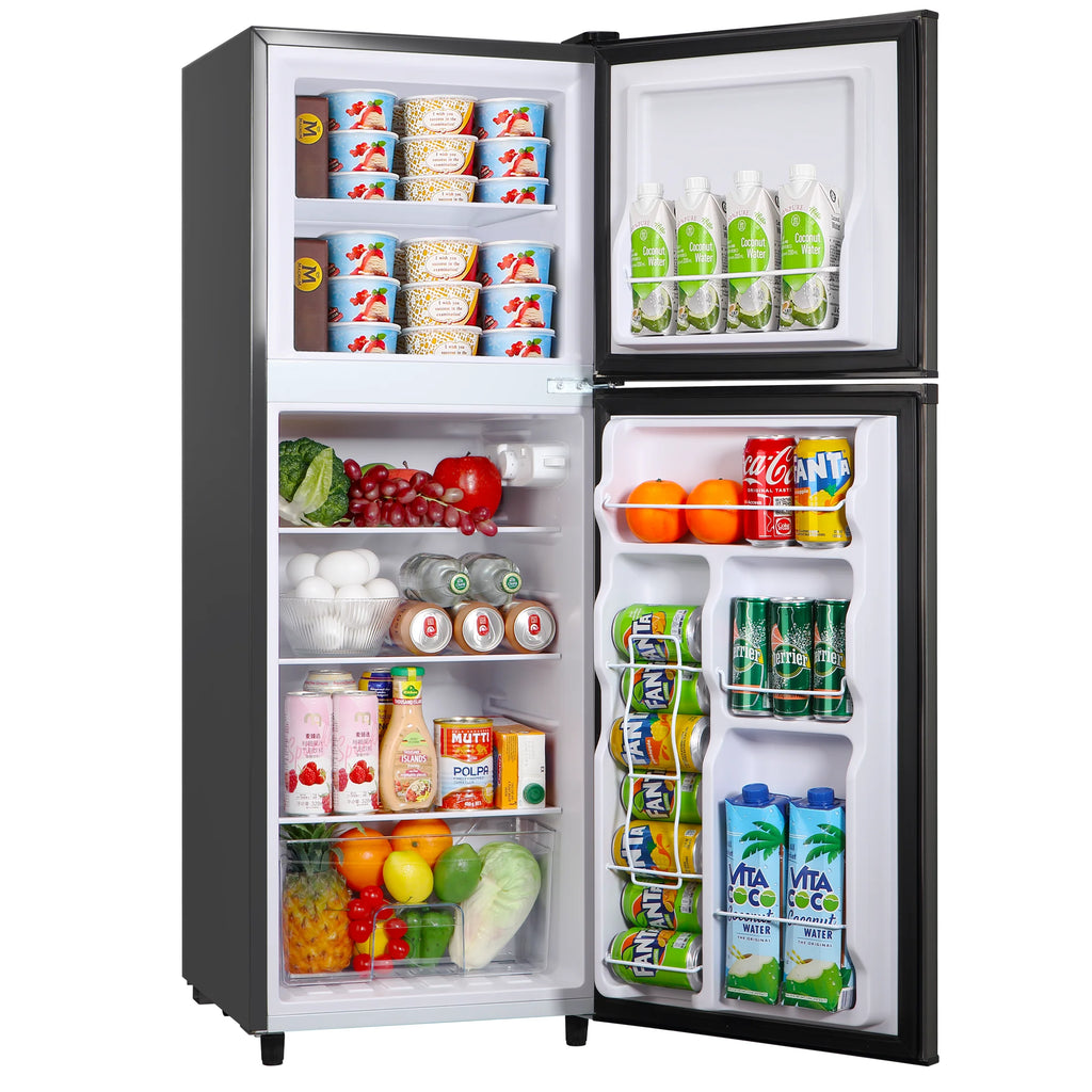 4.5 Cu.ft Compact Refrigerator 2 Door with Freezer,7 Adjustable Thermostat & 4 Removable Glass Shelves,Large Size Refrigerator for Garage/Bedroom/Kitchen/Apartment and Office,Grey