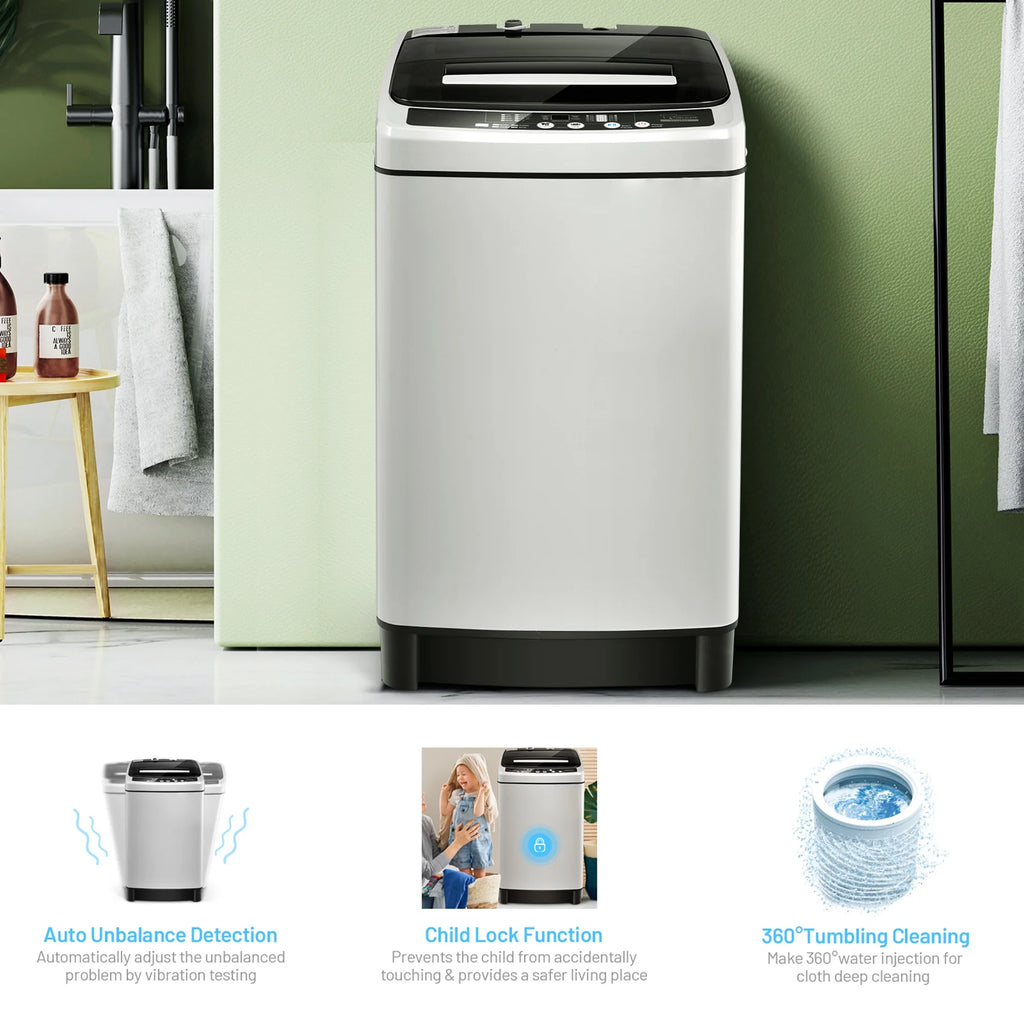 Gymax Capacity 11 lbs. Compact Full-Automatic Washing Machine Laundry Washer, Gray
