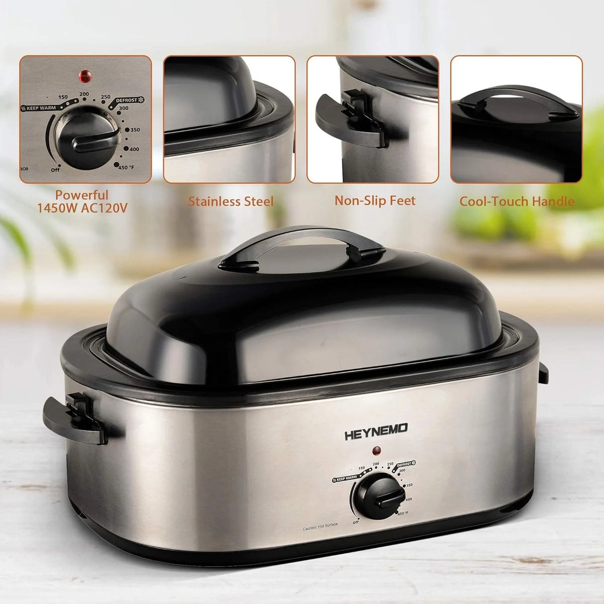 20 Quart Electric Roaster Oven, Turkey Roaster Electric, Roaster Oven Buffet, Selfbasting Lid, Removable Pan, Full-Range Temperature Control Cool-Touch Handles, Turkey Roaster, Black