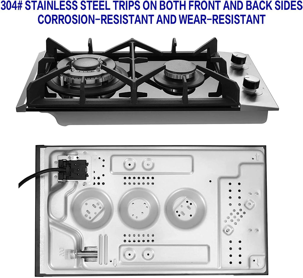 Gas Cooktop 12 inch Eascookchef Bulit-in Gas Stove Top 2 Burners NG/LPG Convertible Dual Burners