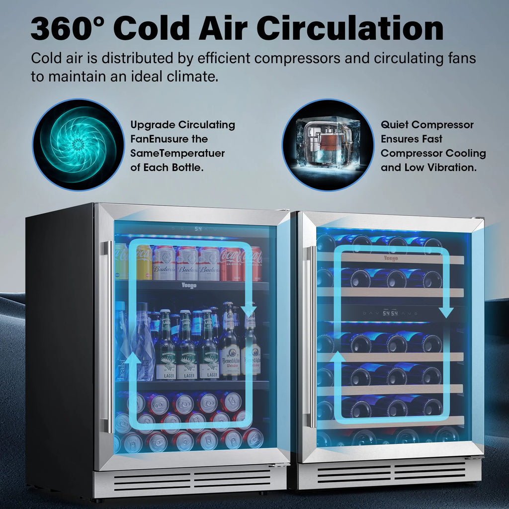 Yeego 30" Wine and Beverage Refrigerator,Two 15" Wine and Beverage Cooler Under Counter or Freestanding, Hold 33 Bottles and 80 Cans(Two Pack)