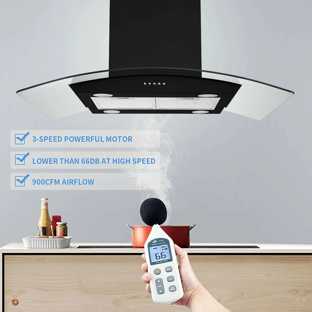 "Joeaonz 30"" Island Mount Range Hood, Stainless Steel, LED Bulbs, Easy-Clean Filters, 120V"