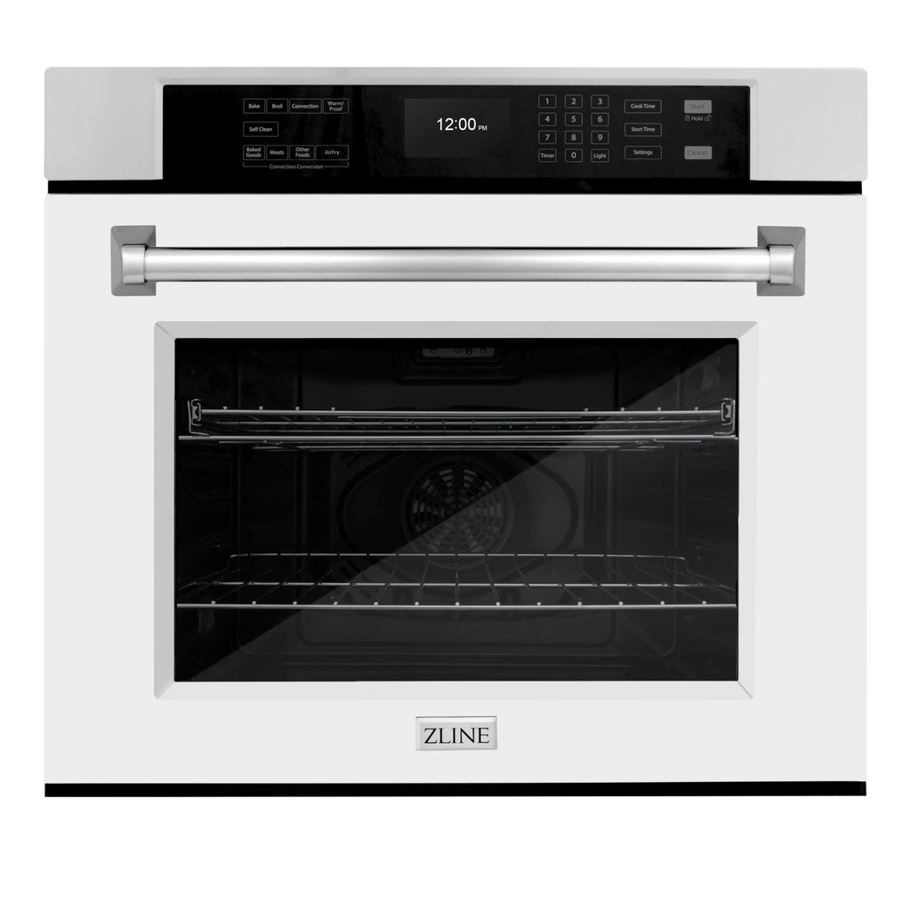 ZLINE 30 in. Professional Convection Single Wall Oven with Air Fry and Self Clean in Stainless Steel with White Matte Door (WAS-WM-30)
