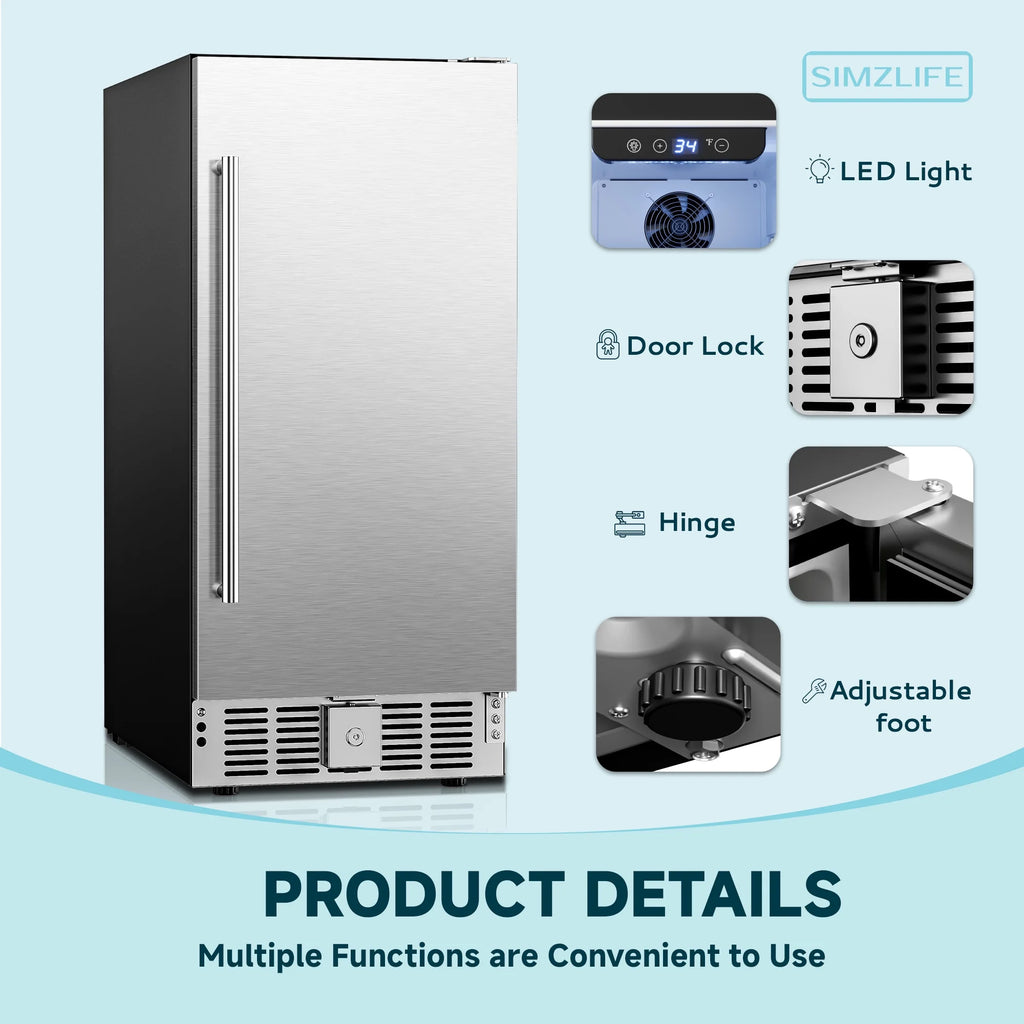Simzlife 15 in. Single Zone 130-Cans Built-in Beverage Refrigerator Cooler Fridge in Silver Stainless Steel, with Auto LED Lights