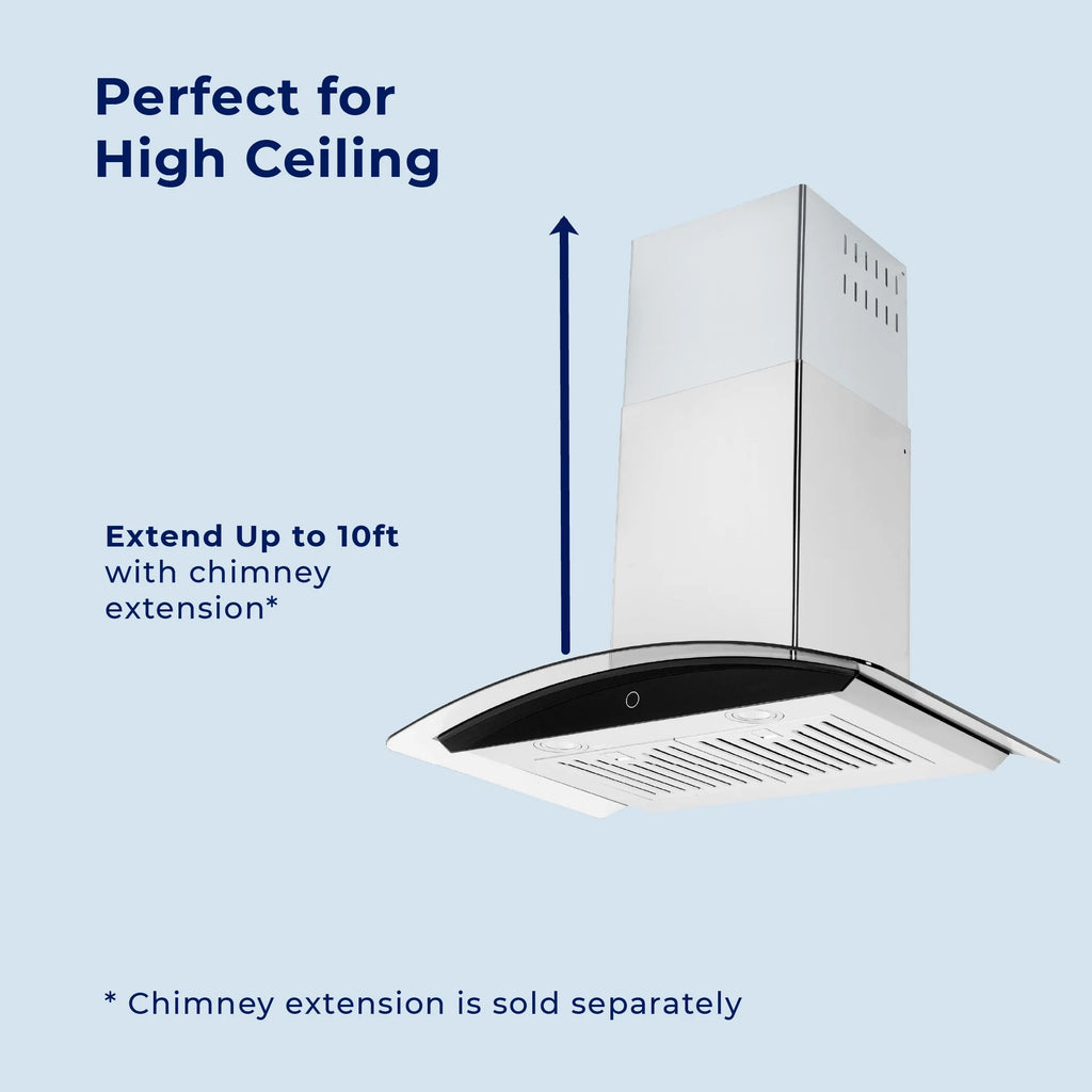 Hauslane|Chef Series WM-639 30-inch Wall Mounted Range Hood | Contemporary Design Professional Suction | Dishwasher Safe Baffle Filters, 3 Speed Settings, Touch Control Panel