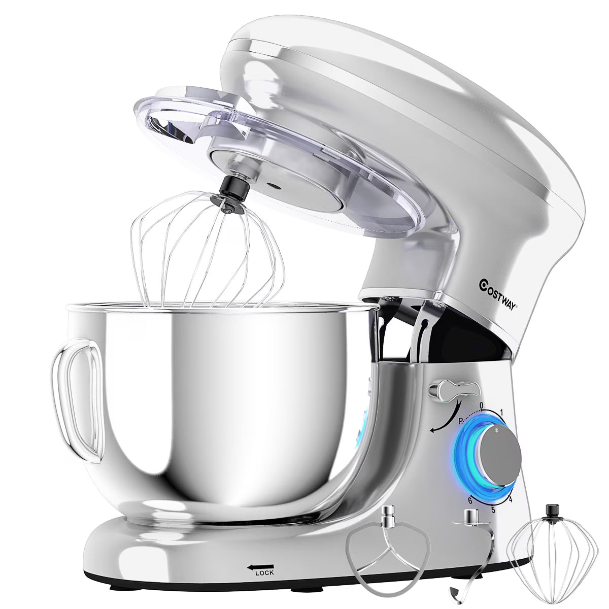 Costway 6.3 QT Tilt-Head Food Stand Mixer 6 Speed 660W wIth Dough Hook, Whisk & Beater Black