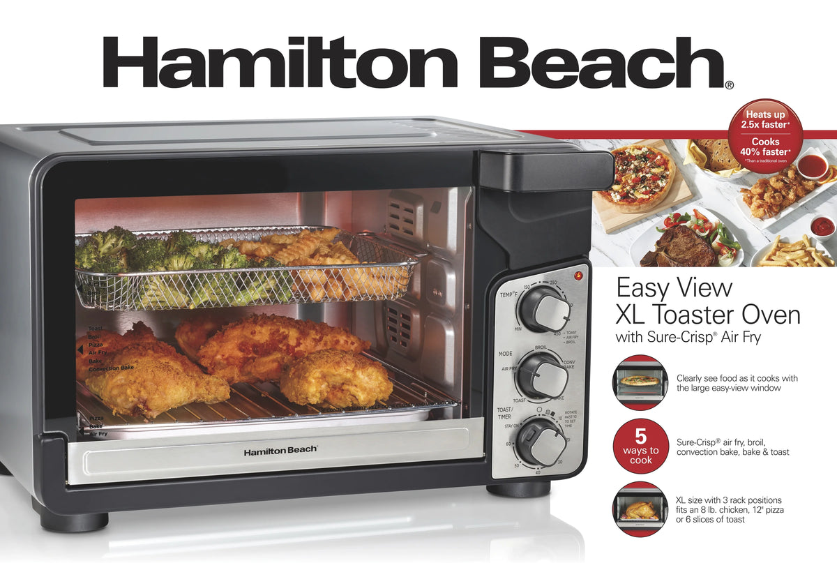 Hamilton Beach Easy View XL Toaster Oven with Sure-Crisp? Air Fry, 1750W, 6 Slice Capacity, 31460