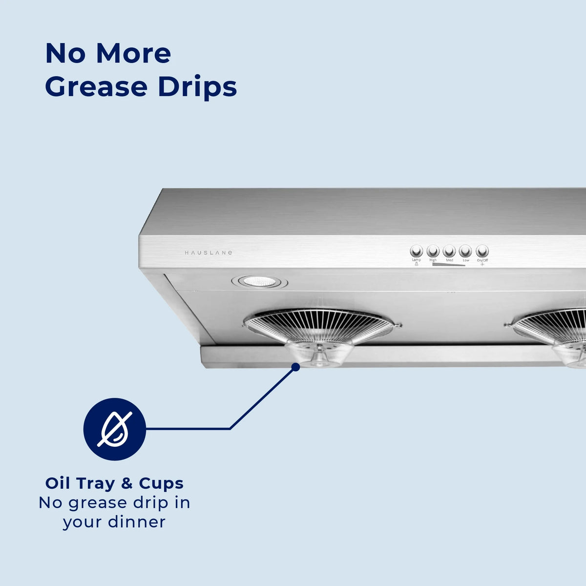 Hauslane Chef Series C100 30-inch Under Cabinet Range Hood, Stainless Steel, Energy Efficient LED, 6 Inch Duct