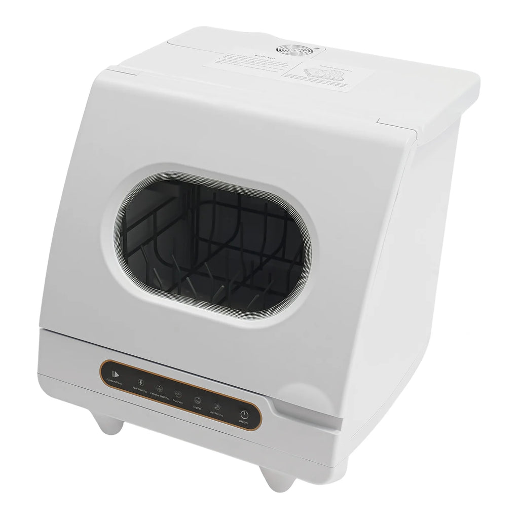 Flip-top Dishwasher White 5 intelligent washing functions Portable Countertop Dishwasher Compact  Low Noise Mini Dishwasher with Water Tank Leak-Proof Dry