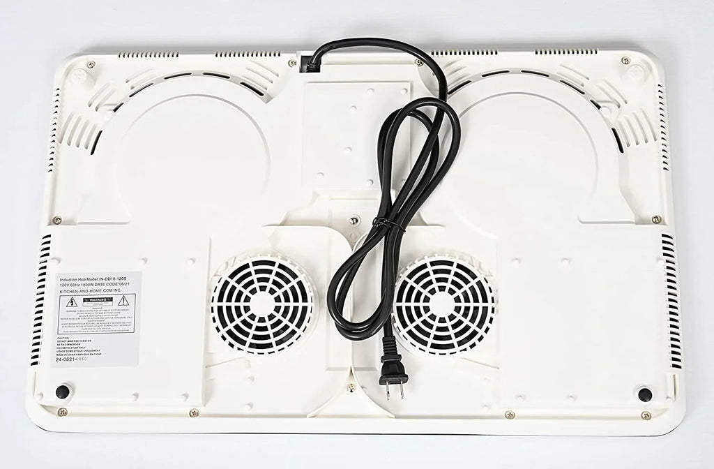 K&H 2 Burner Double Dual 24 Inch Induction ULTRA SLIM Electric Stove Top Ceramic Cooktop White 120V 1800W IN-DD18-120S