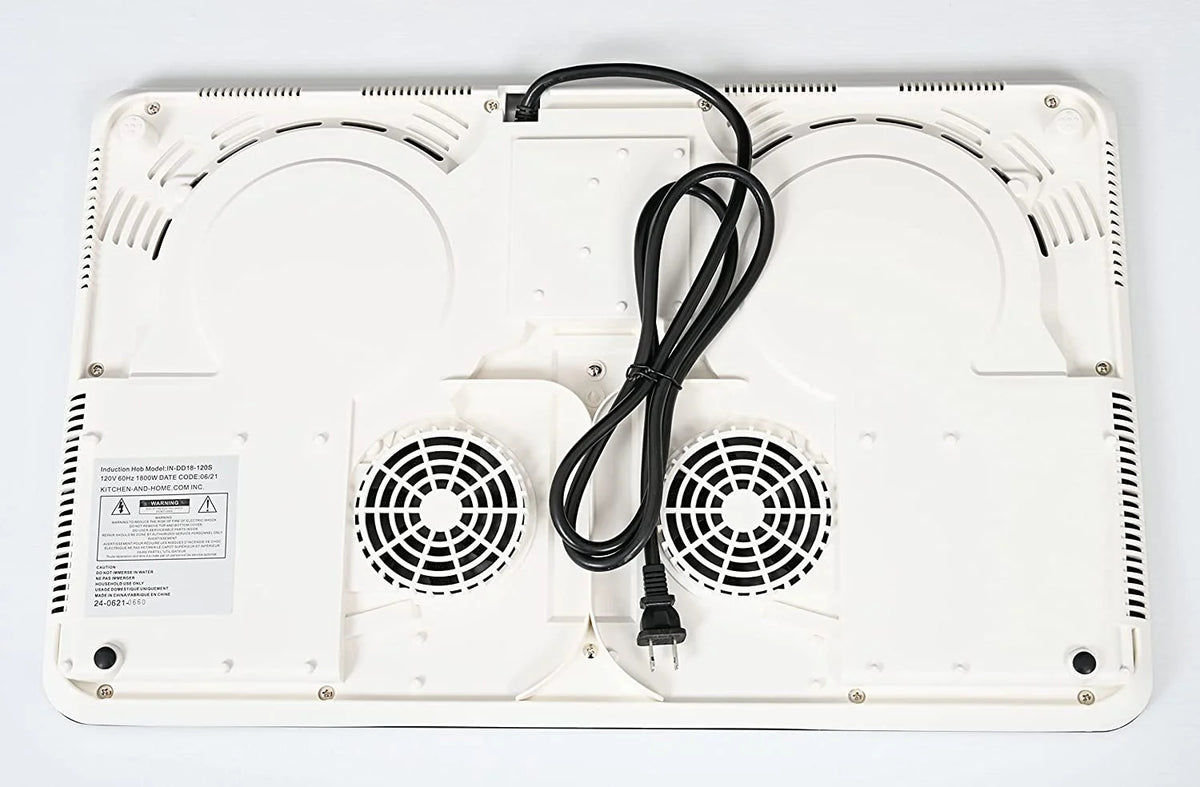K&H 2 Burner Double Dual 24 Inch Induction ULTRA SLIM Electric Stove Top Ceramic Cooktop White 120V 1800W IN-DD18-120S