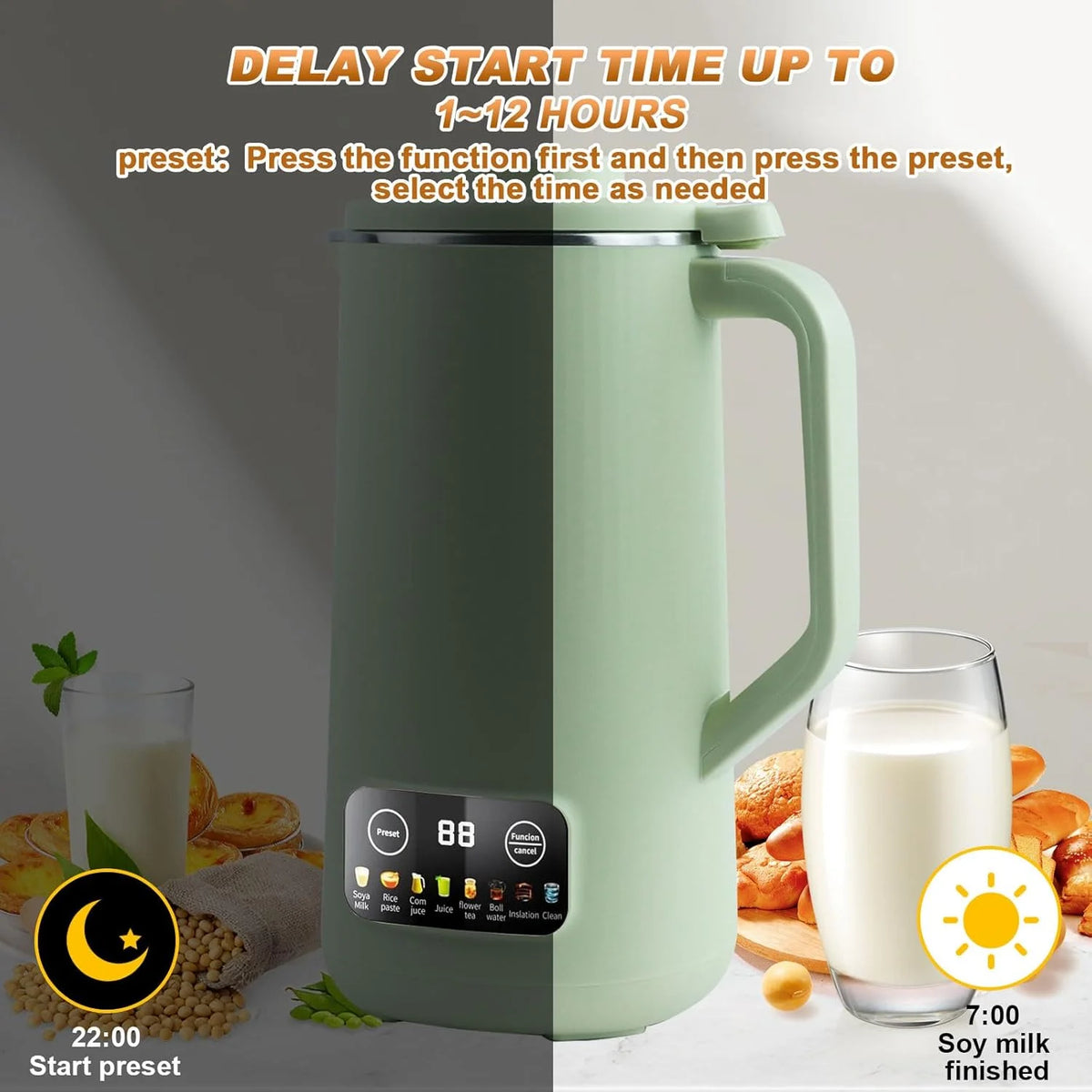 Nut Milk Maker Machine, 20 oz Automatic Milk Machine with 10 Blades, Plant-Based Milk, Oat, Soy, Dairy Beverages, Soy Milk Maker with 12 Hours Timer/Keep Warm/Auto-clean(White)