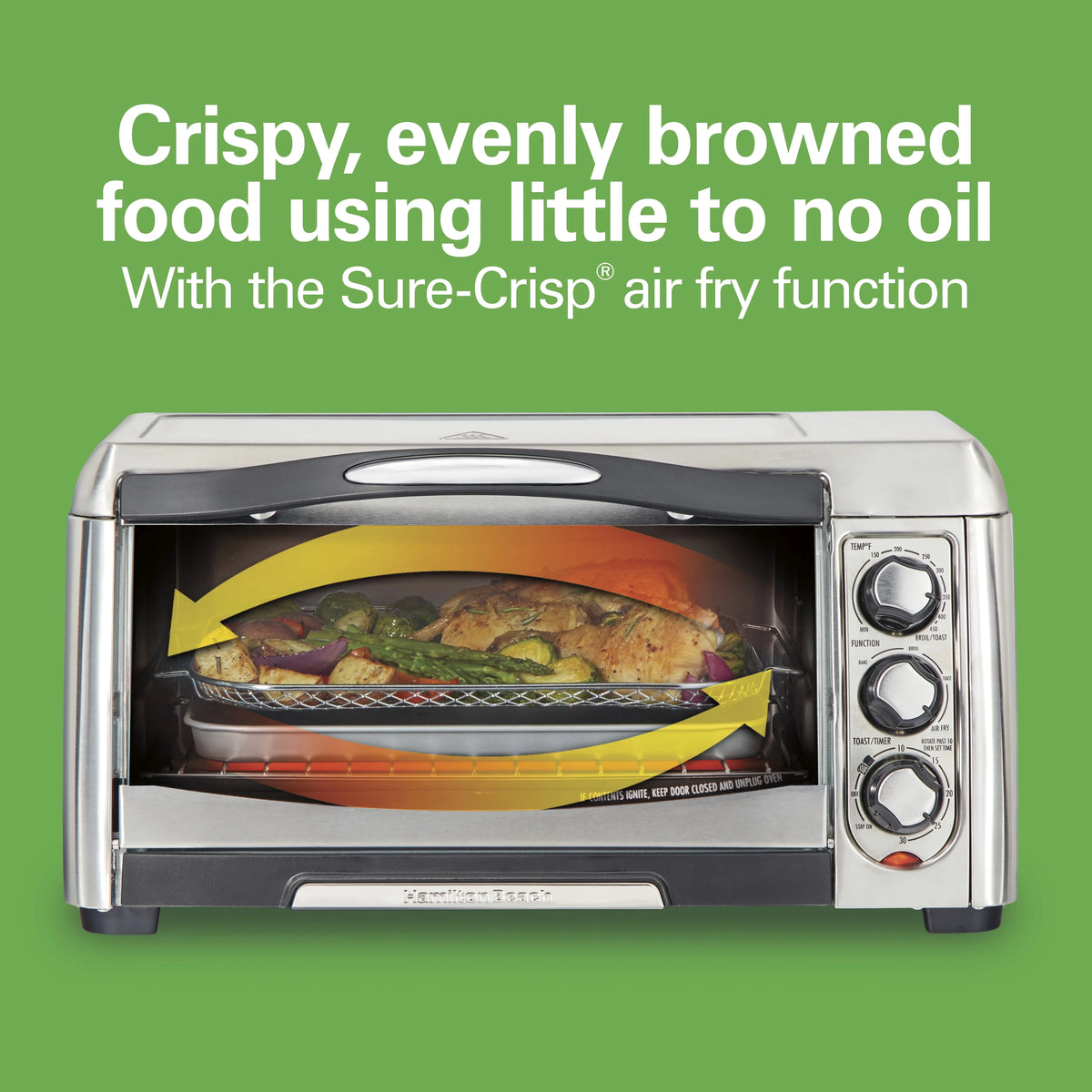 Hamilton Beach 6 Slice Countertop Toaster Oven with Sure-Crisp Air Fryer Function, Stainless Steel