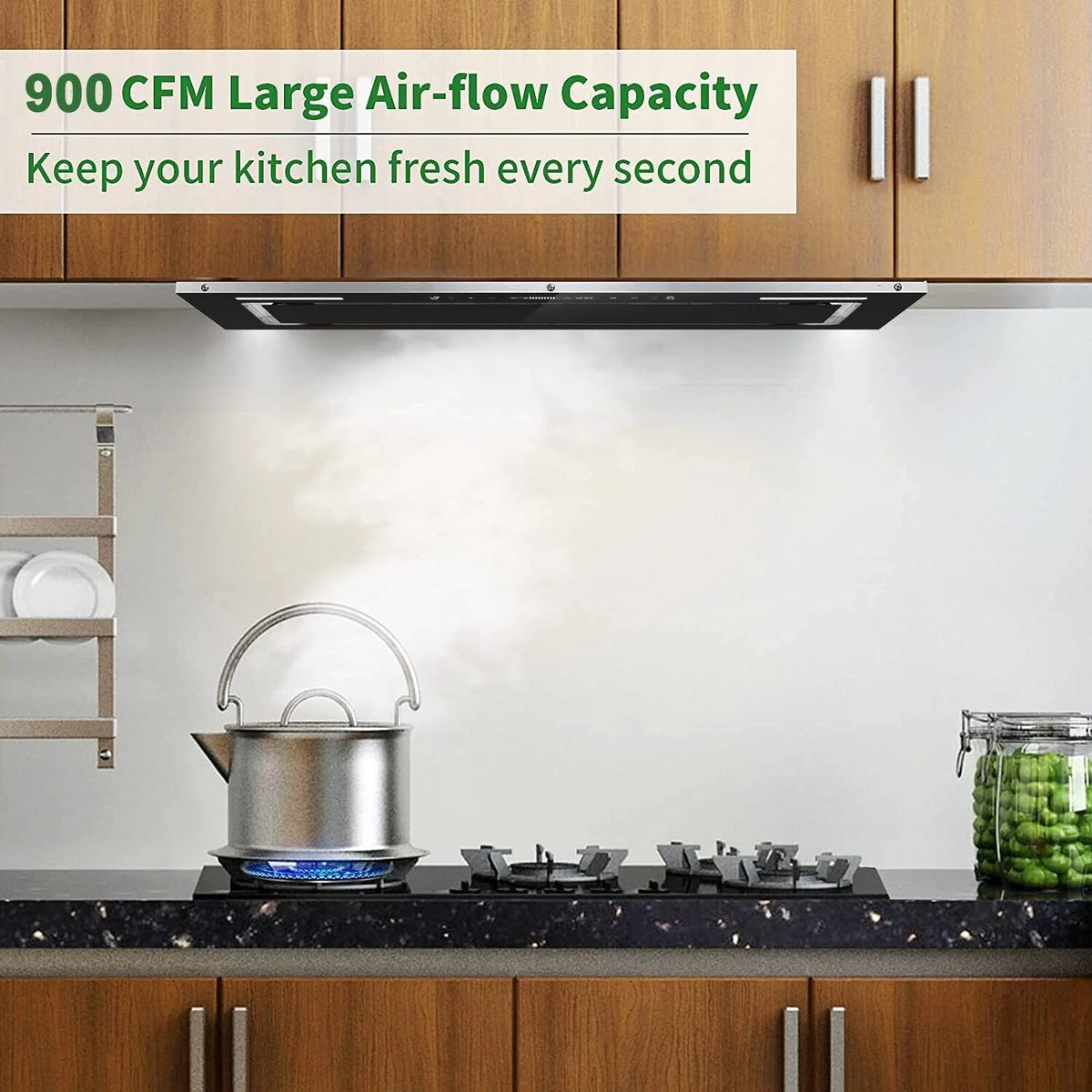 30 inch Built-in Insert Range Hood 900CFM Tempered Glass Kitchen Vent Hood