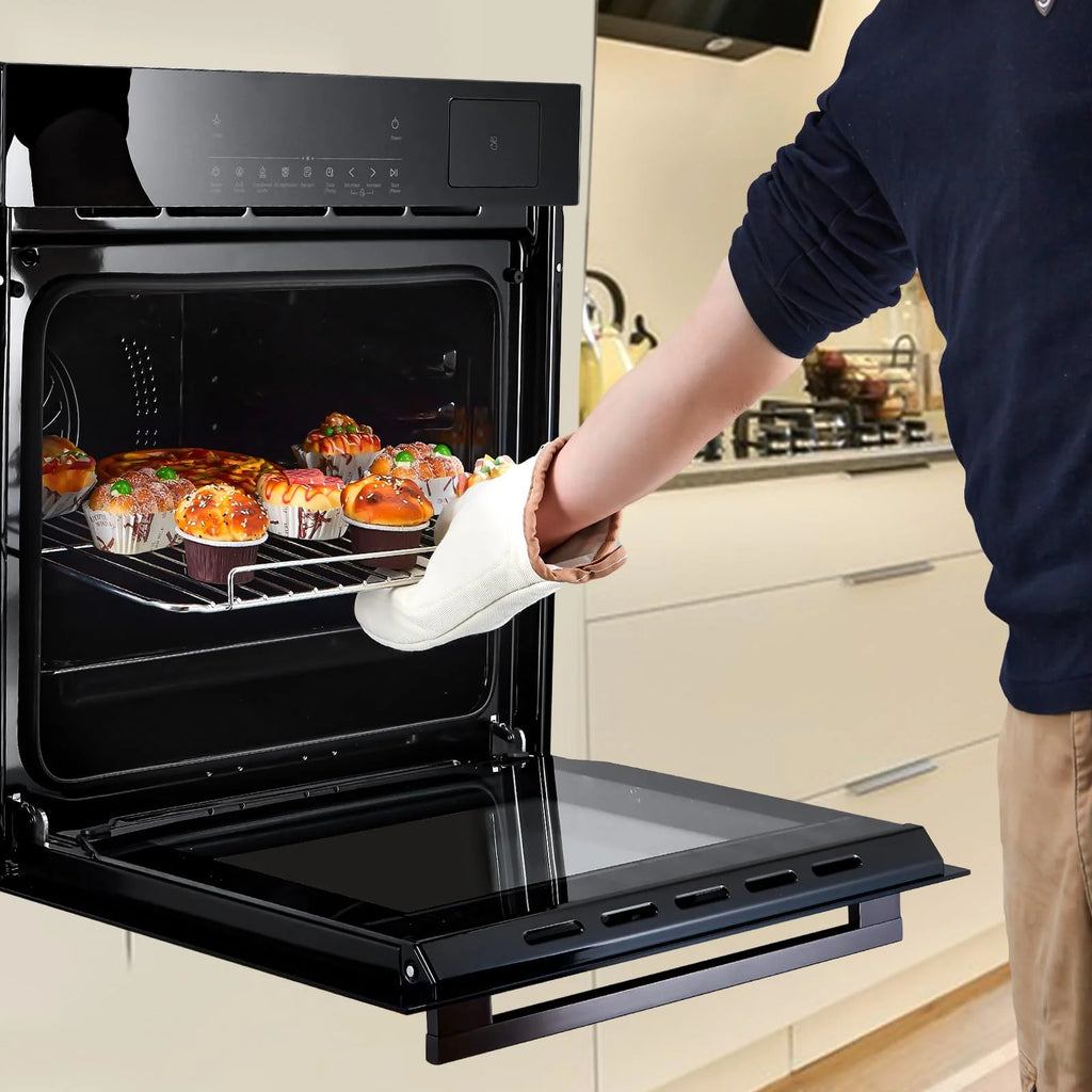 Litake 24" Electric Single Wall Oven, 2.5Cu.ft with 8 Baking Modes, 70L Electric Convection Oven,with Air Frying Function, 3000w, 3D Surround Heating with Double-Layered Glass Door,Timer,Touch Control