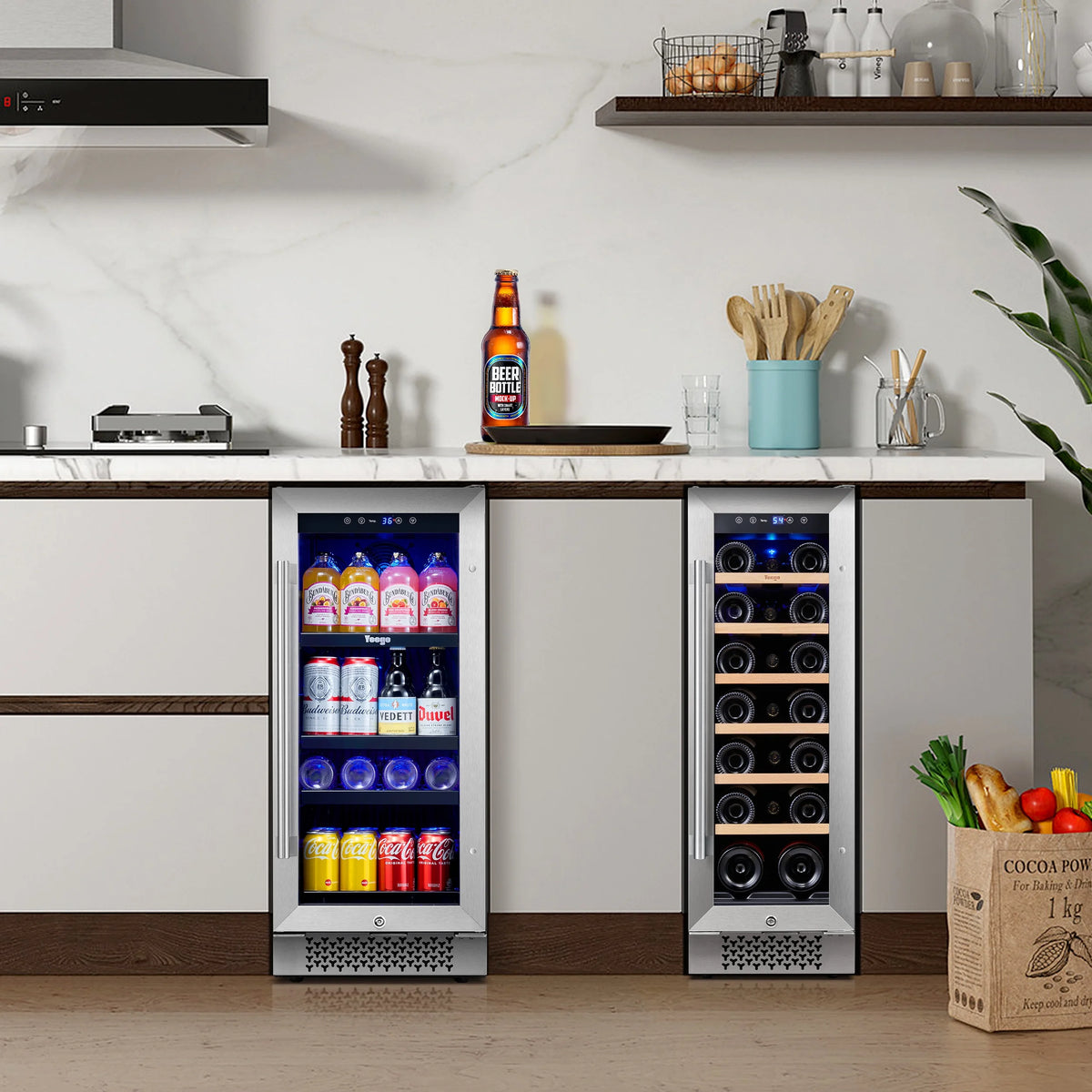 Yeego 30" Wine and Beverage Refrigerator,Two 15" Wine and Beverage Cooler Under Counter or Freestanding, Hold 33 Bottles and 80 Cans(Two Pack)