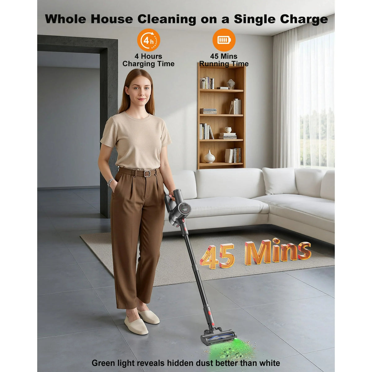 PRASKY Cordless Vacuum Cleaner, Bendable Rechargeable Cleaner for Carpet, Floor, Hair (Purple)