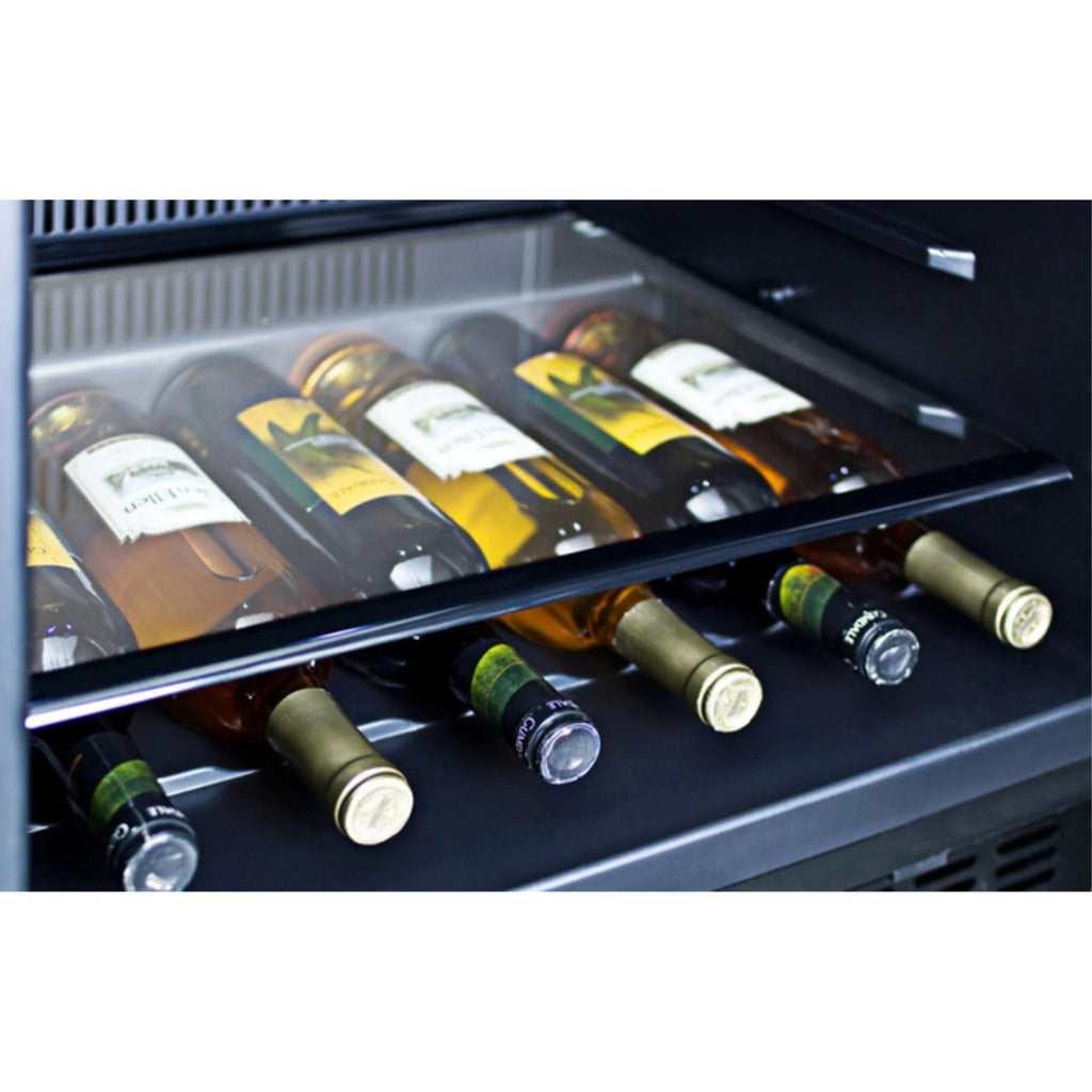 Outdoor all-refrigerator for built-in use, with lock, digital thermostat, towel bar handle, and stainless steel wrapped exterior