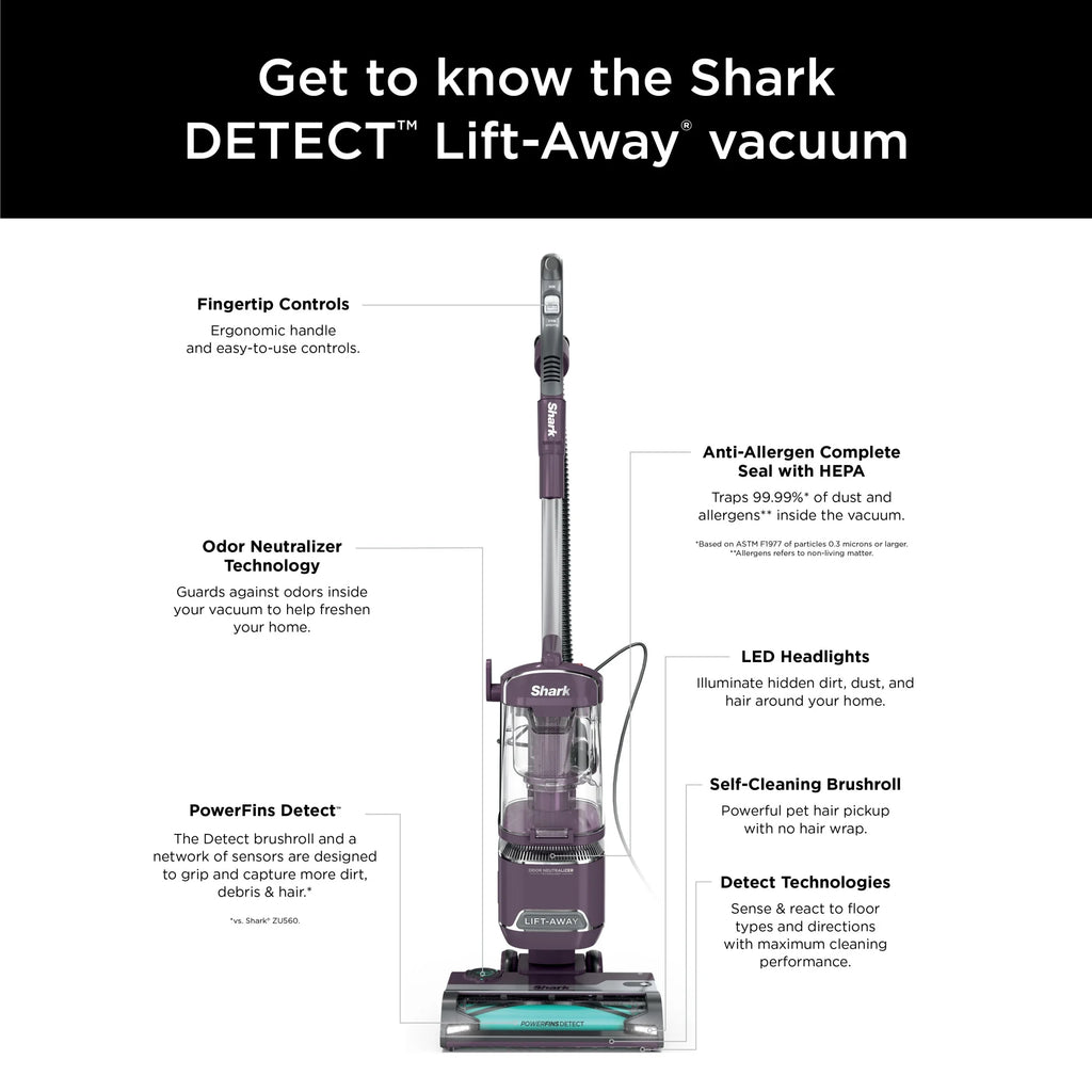 Shark Detect�?Lift-Away® ADV Corded Upright Vacuum with PowerFins Detect�? Self-Cleaning Brushroll, and Odor Neutralizer Technology, LA490