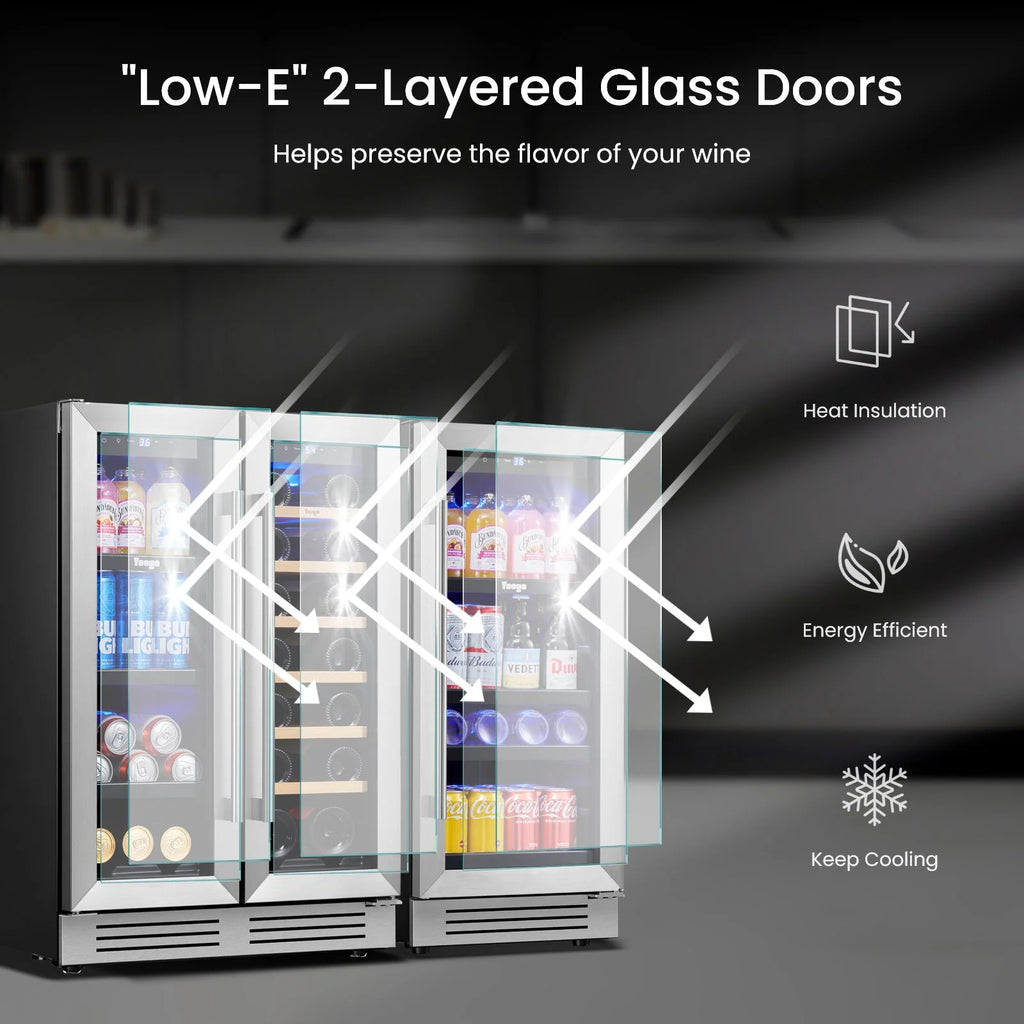 Yeego 30" Wine and Beverage Refrigerator,Two 15" Wine and Beverage Cooler Under Counter or Freestanding, Hold 33 Bottles and 80 Cans(Two Pack)