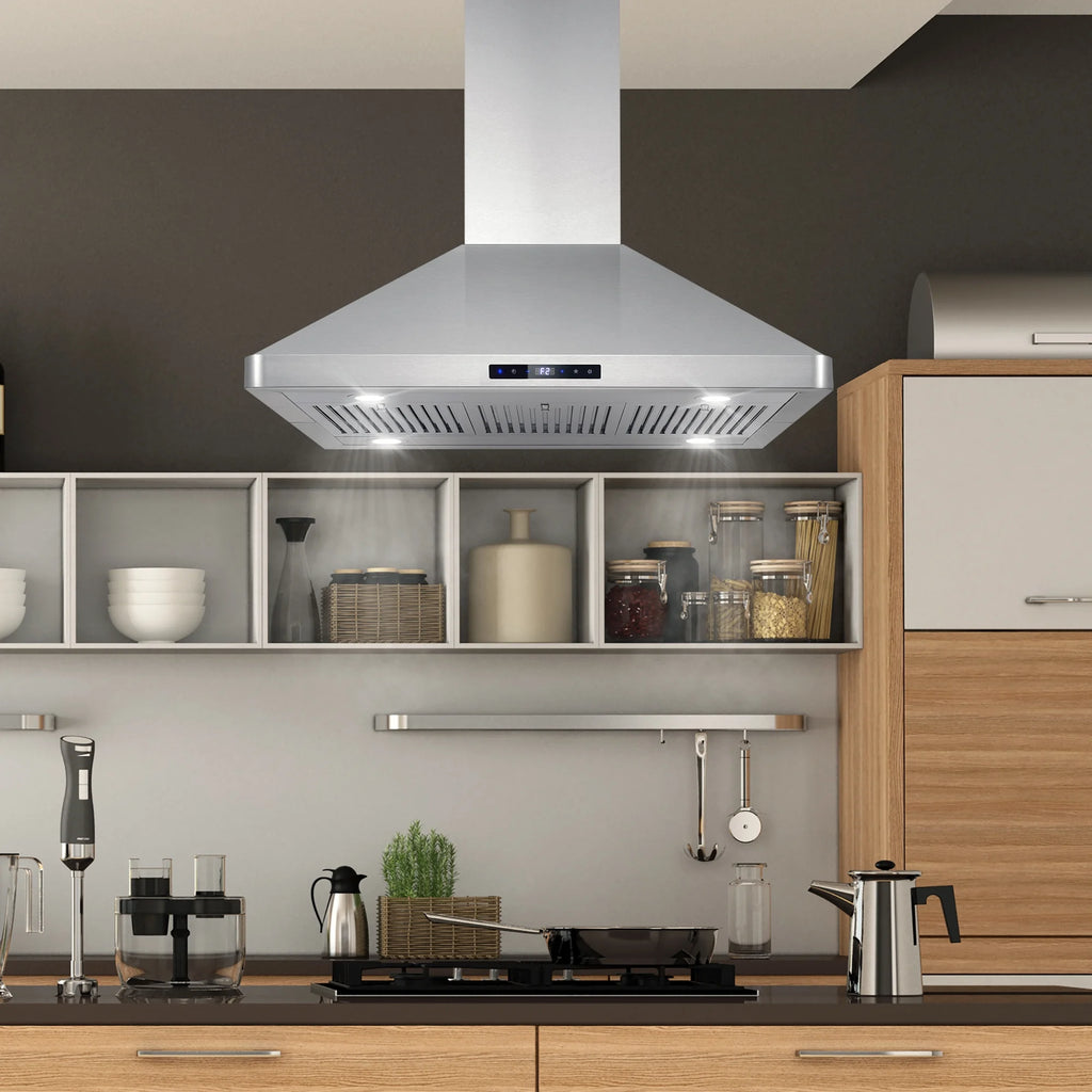 36 in. Lumin Collection Ductless Island Range Hood, Soft Touch Controls, LED Lights, Stainless Steel