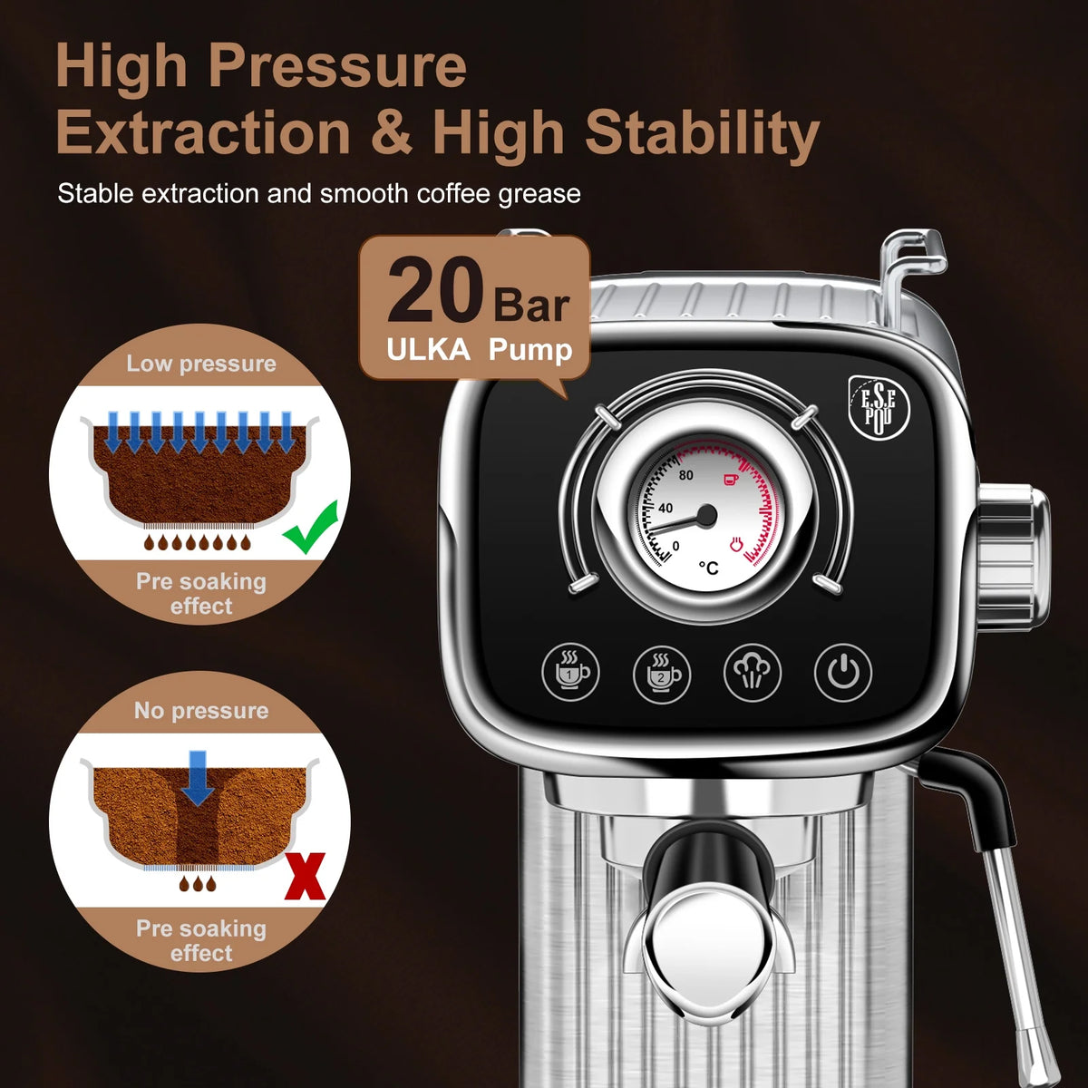 20 Bar Espresso Machine with Milk Frother, Single & Double Shot, ESE Pod Compatible, Removable Water Tank for Cappuccino, Latte, & Machiato for Home Barista