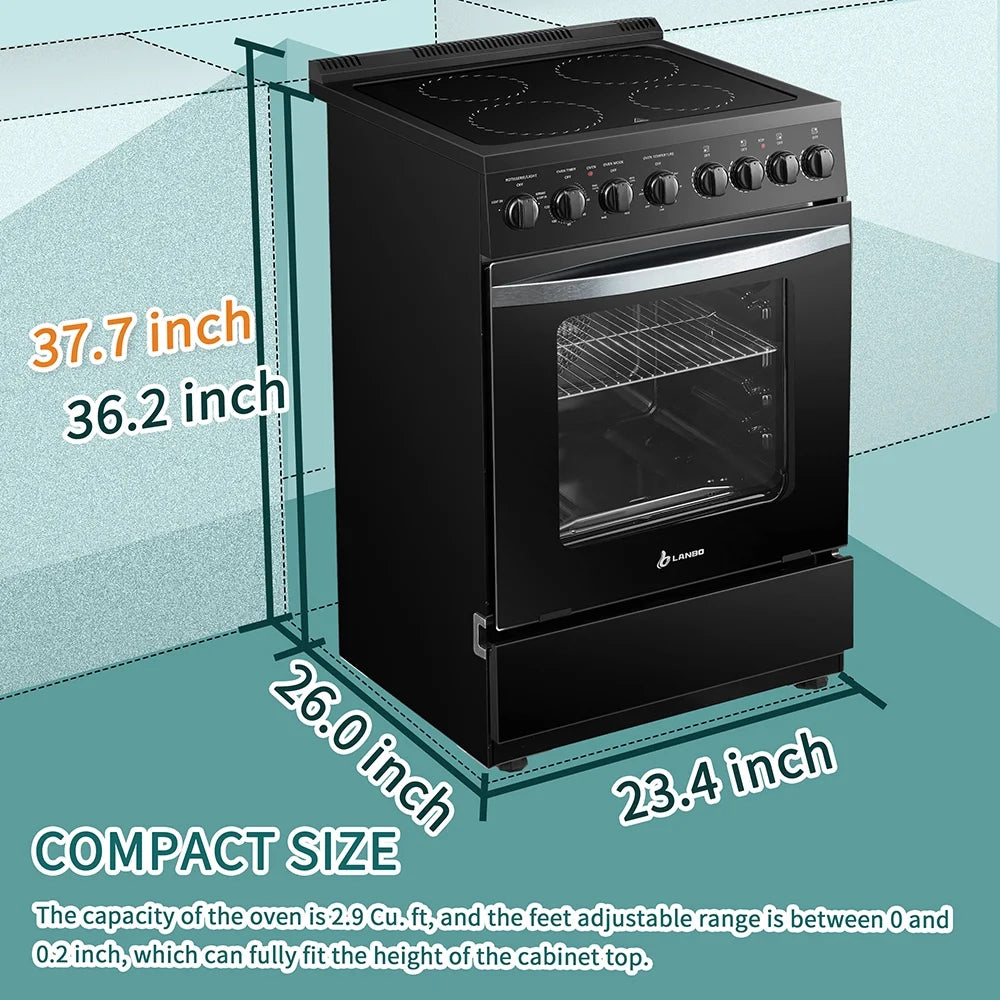 Lanbo 24 in 2.9 CU ft Freestanding Electric Range with Rotisserie and True Convection Oven and Timer