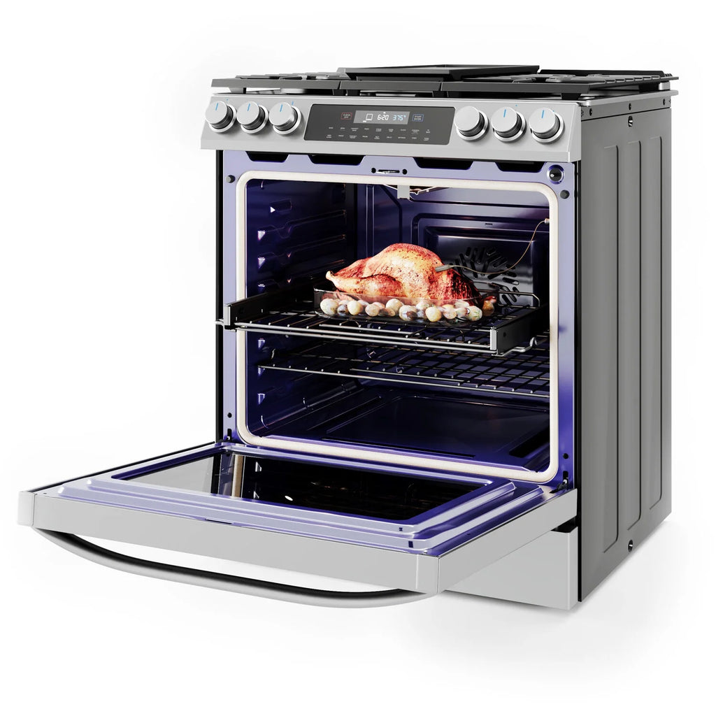 Midea 30-In Slide-In Gas Range with Wi-Fi Connectivity and Fan Convection, Stainless Steel, MGS30S2AST