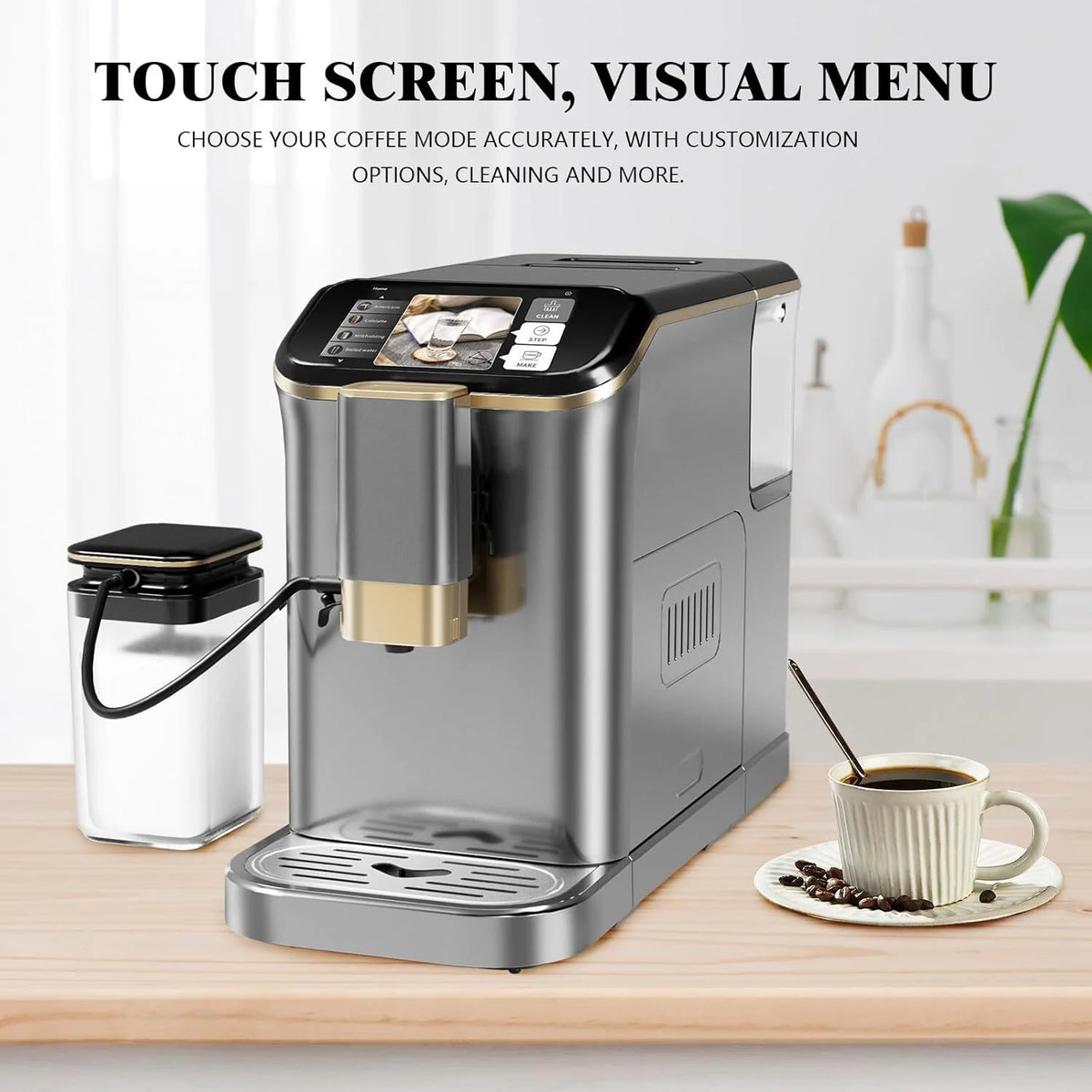 Espresso Machine,Fully Automatic Espresso Machine with Automatic Milk Frother,7 Coffee Varieties,20-Bar,Built-in Grinder,Intuitive Touch Display,1.5-L Water Tank