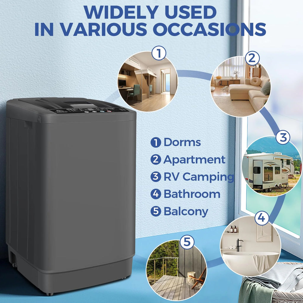 Veeboto Portable Washing Machine, 15.6lbs Washer and Dryer Combo Machine with 10 Wash Programs/8 Water Levels, Laundry with LED Display & 1 Adjustable feet for Home, Apart, Bathroom