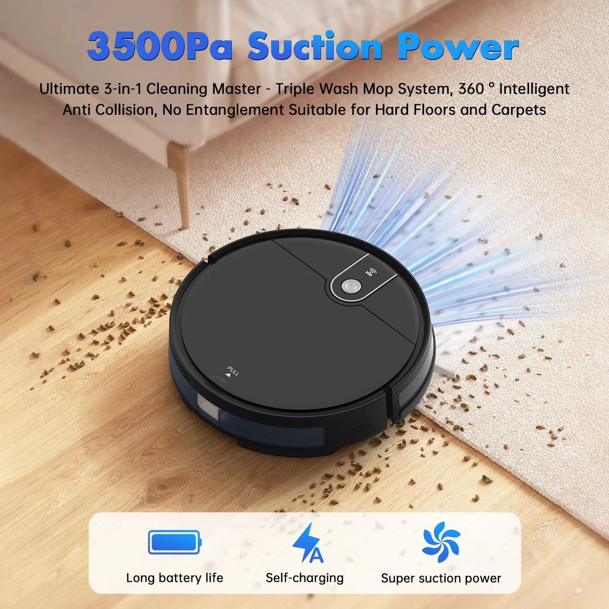 ROBOEVO Robot Vacuum Cleaner 2 in 1 Vacuum and Mop Combo 3500Pa, with Alexa/ Wifi Control