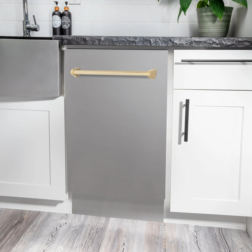 ZLINE Autograph Edition 18" Compact 3rd Rack Top Control Built-In Dishwasher in Stainless Steel with Matte Black Handle, 51dBa (DWVZ-304-18-MB)