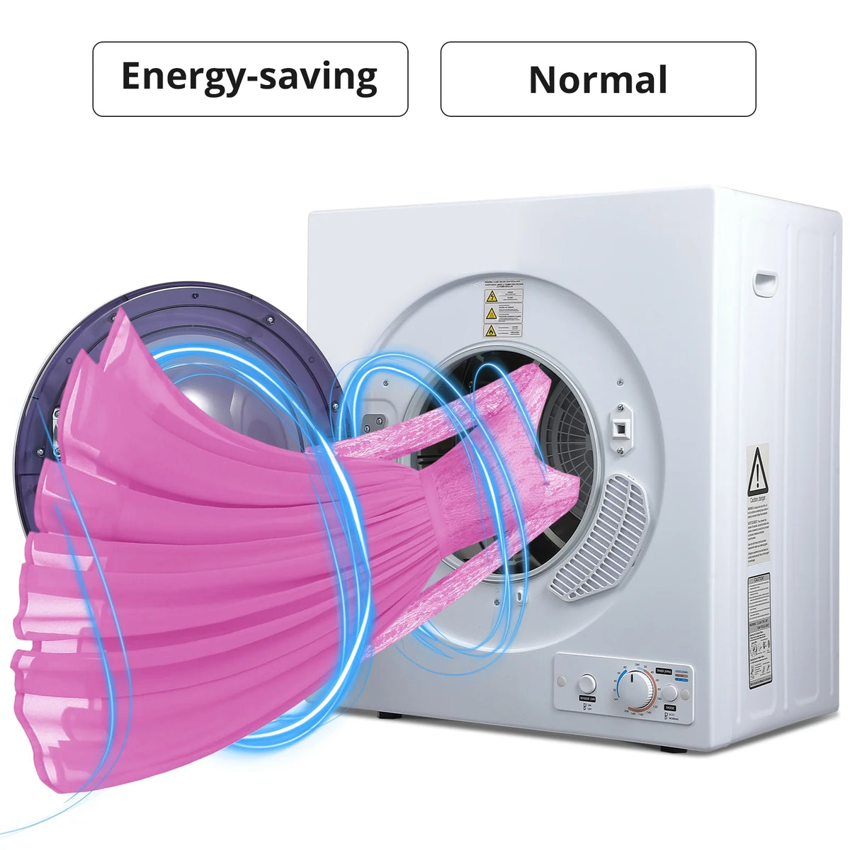 1500W Electric Portable Clothes Dryer, 8.82 lbs Capacity Front Load Compact Tumble Laundry Dryer with Stainless Steel Tub, Easy Control Button Panel Downside for Variety Drying Mode, White