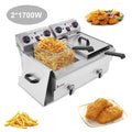 EH102V 110V 110V,3400W 24.9quart/23.6L Stainless Steel Double Cylinder Electric Fryer US Plug, Electric Deep Fryer Frying with 2 Faucets and Lids for Home Use, Adjustable Temperature, Easy to clean