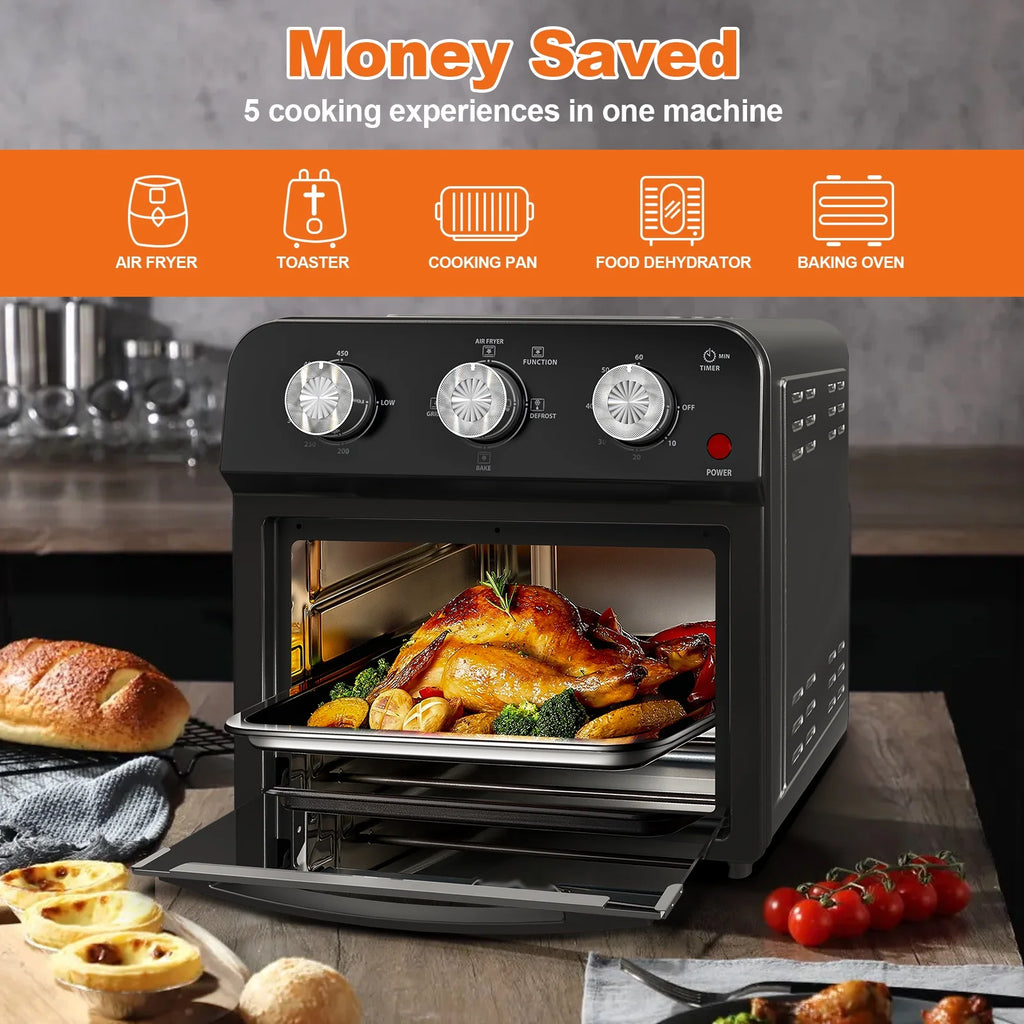 PlumChef 13 Quart 4 Slices Air Fryer Convection Toaster Oven, 1500W, 7 in 1 Multifunction with Roast, Bake, Grill, Broil, Toast, Dehydrate, Defrost, Stainless Steel