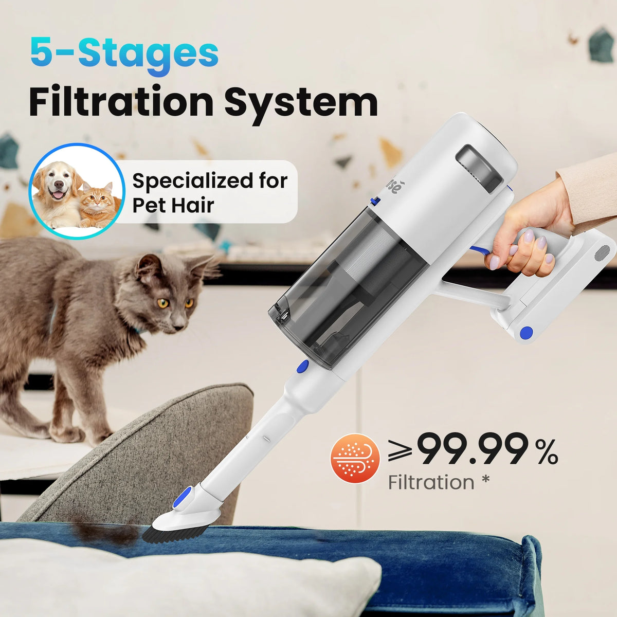 INSE Lightweight Cordless Vacuum with 30Kpa Powerful Suction & 60 Mins Runtime, Stick Vacuum  for Carpet, Tile, Pet Hair, Hardwood Floors