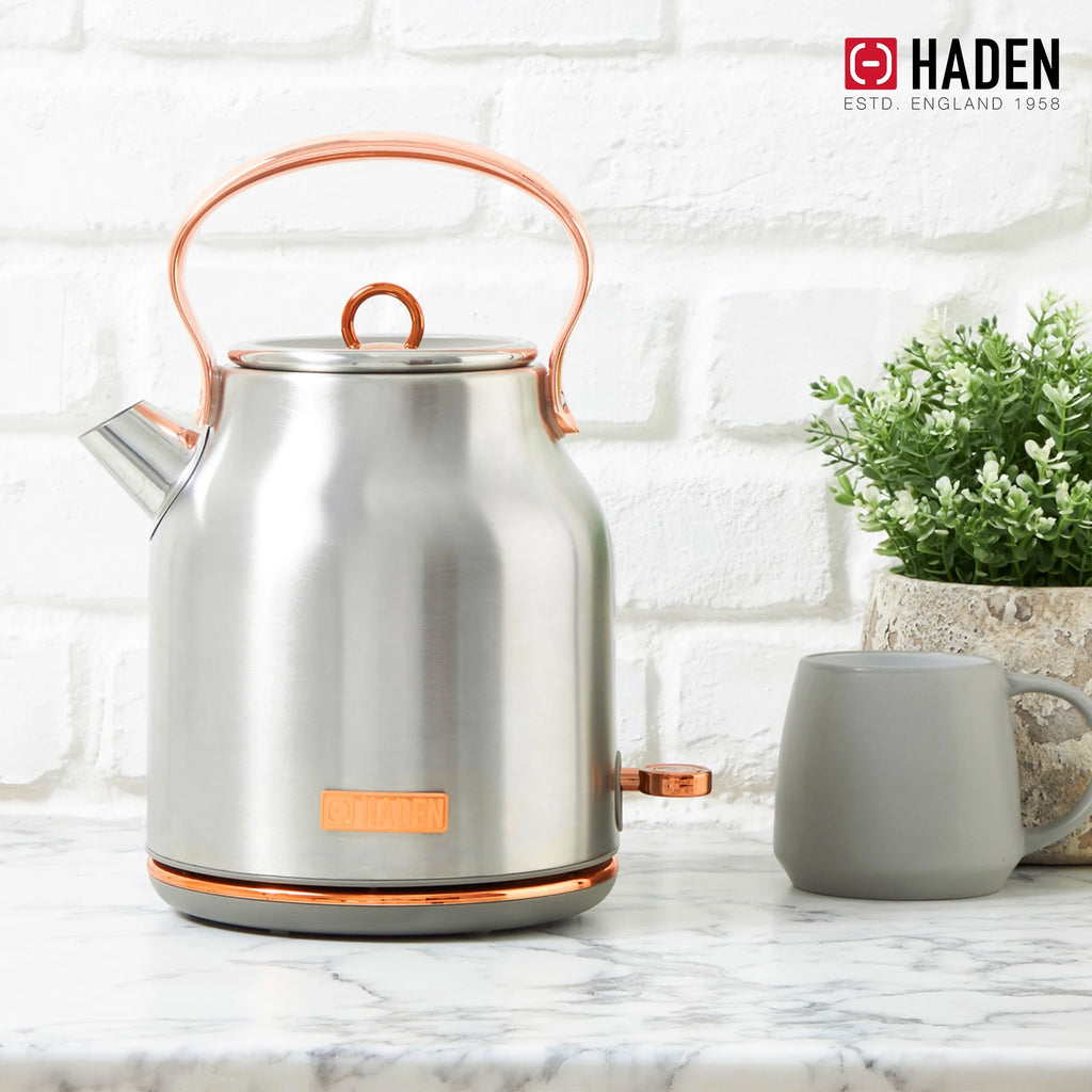 Haden Coffee Maker & Heritage 1.7 Liter Electric Kettle, Black & Chrome