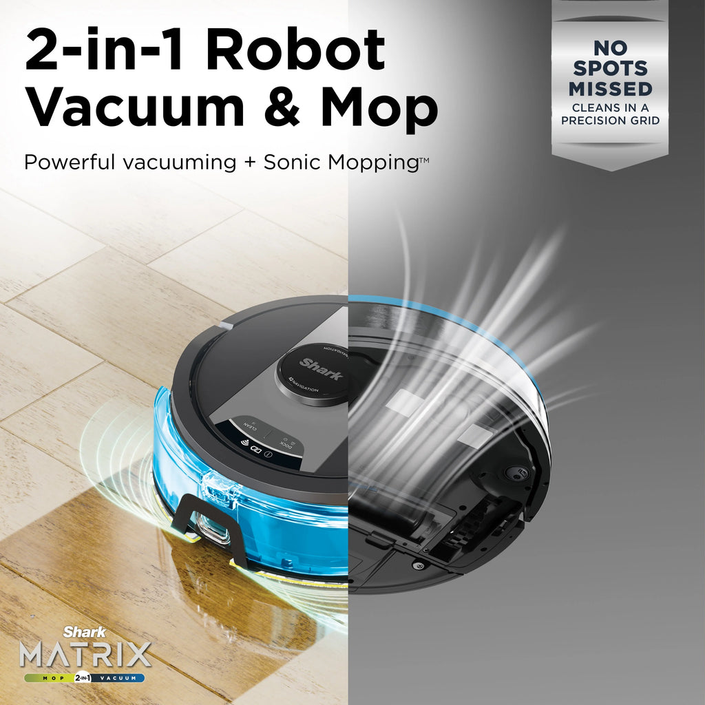 Shark? Matrix 2-in-1 Robot Vacuum & Mop with No Spots Missed on Carpets & Hard Floors, Home Mapping, RV2400WD