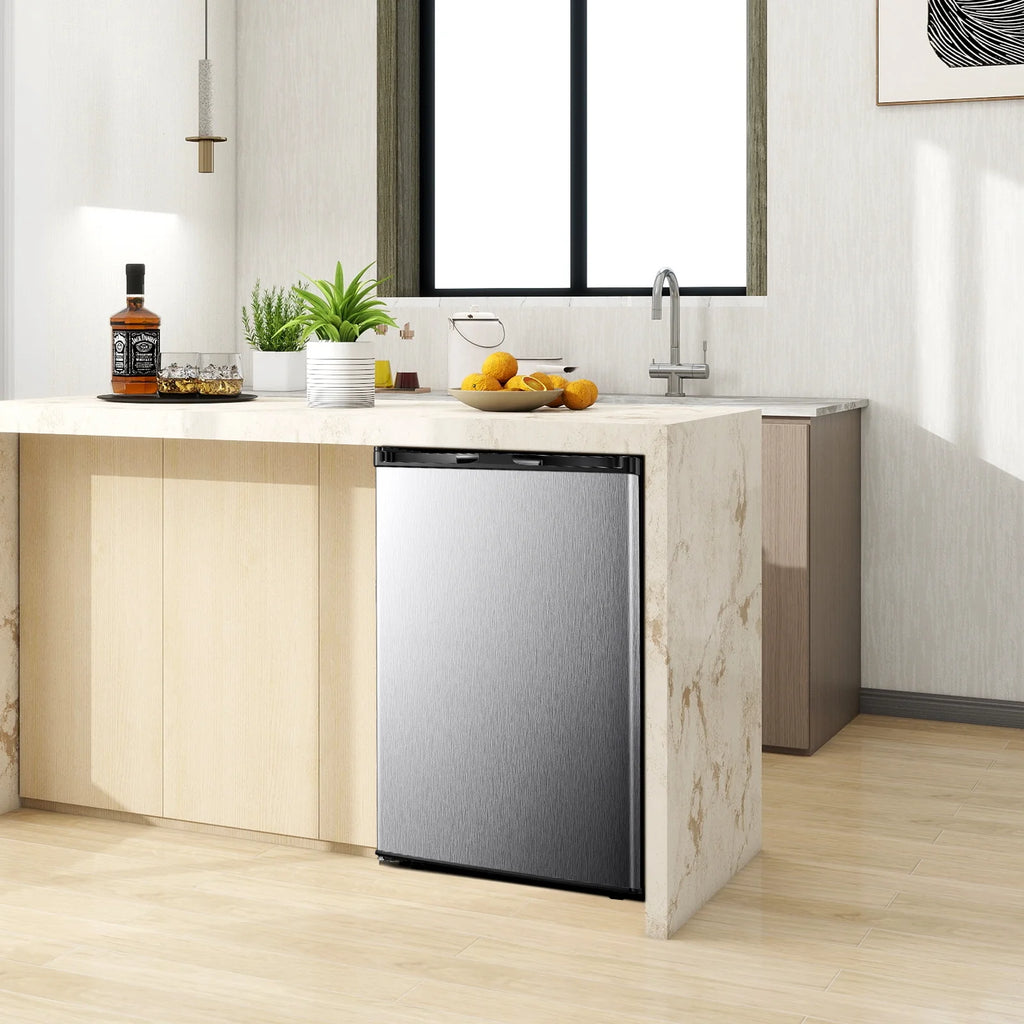 WAA 3.0 Cu.ft Small Freezer, Mini Upright Freezer with Adjustable Thermostat, Removable Shelves, Reversible Single Door, for Bedroom/Home/Dorms/Apartment, Silver