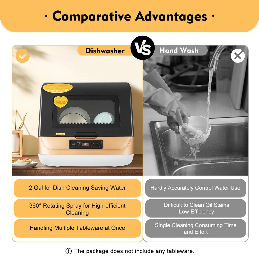 Compact Countertop Dishwasher Portable Mini Dish Washer 4 Washing Programs 110V 800W Dishwasher Machine with 3 Washing Programs for Dishes Knives Forks Spoons Chopsticks Cups