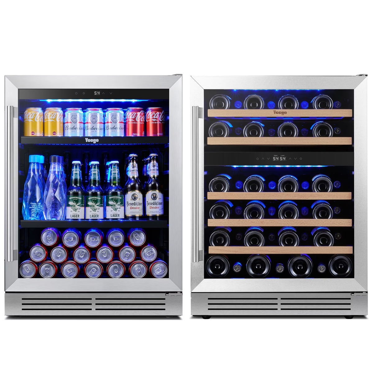 Yeego 30" Wine and Beverage Refrigerator,Two 15" Wine and Beverage Cooler Under Counter or Freestanding, Hold 33 Bottles and 80 Cans(Two Pack)