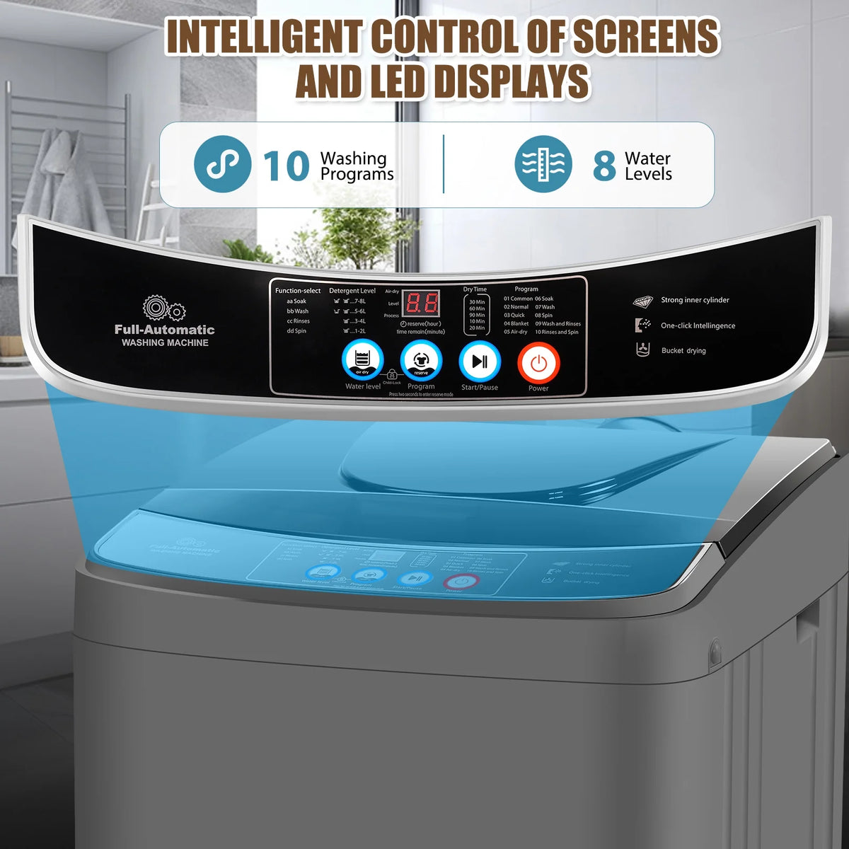 Veeboto Portable Washing Machine, 15.6lbs Washer and Dryer Combo Machine with 10 Wash Programs/8 Water Levels, Laundry with LED Display & 1 Adjustable feet for Home, Apart, Bathroom