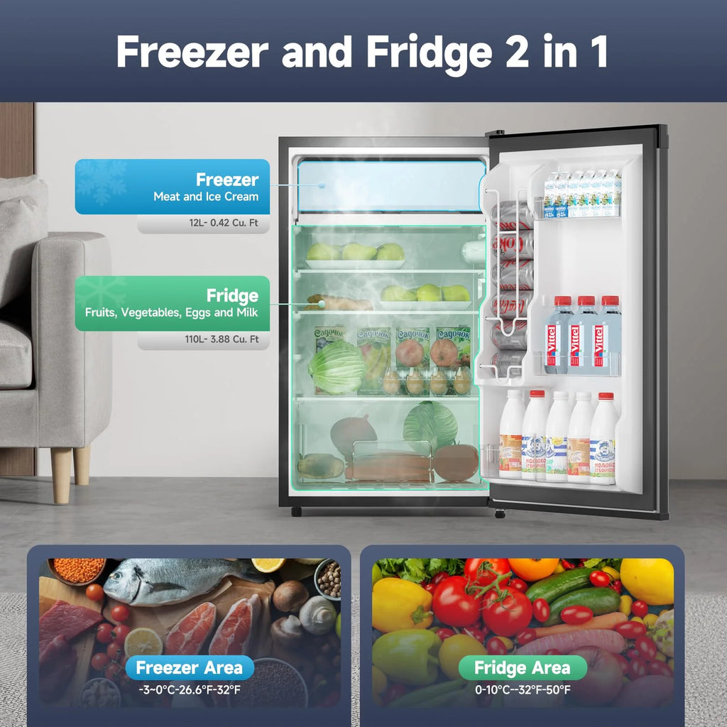 Soonbuy Compact Mini Fridge with Freezer, 4.3 Cu.Ft Single Door Refrigerator with Adjustable Temperature, Removable Shelves & Crisper Drawer, Energy Efficient Small Fridge for Bedroom, Office, Dorm, R