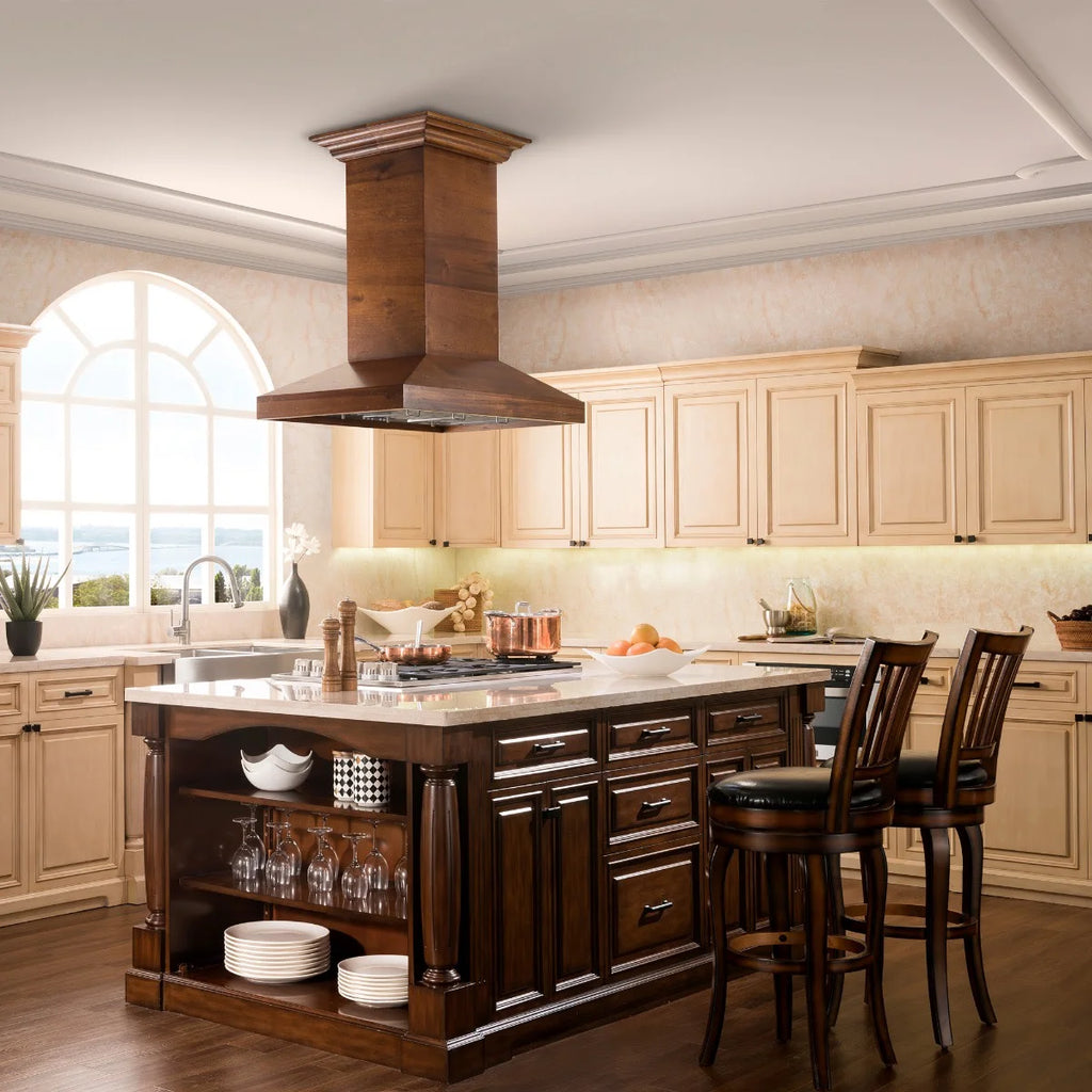 ZLINE 30 in. Wooden Island Mount Range Hood in White - Includes 760 CFM Motor