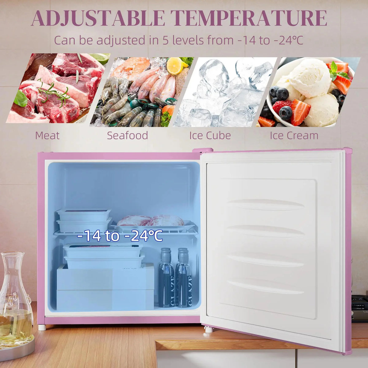 Resenkos 1.1 Cu.Ft Countertop Mini Freezer, Compact Upright Freezer with Removable Shelves, Red