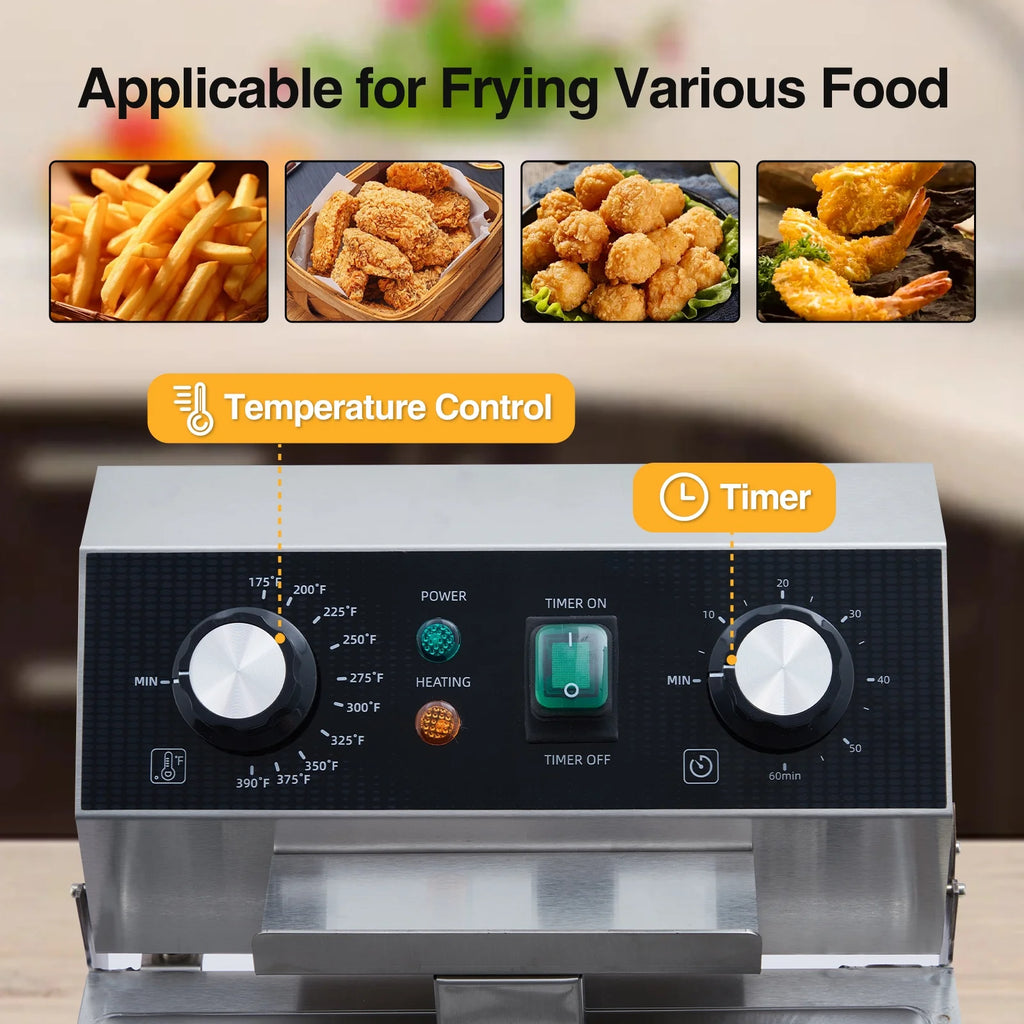 Electric Deep Fryer,Tank Stainless Steel Deep Fryer, Temperature Control, Countertop Fryer for Home Kitchen and Restaurant, 110V