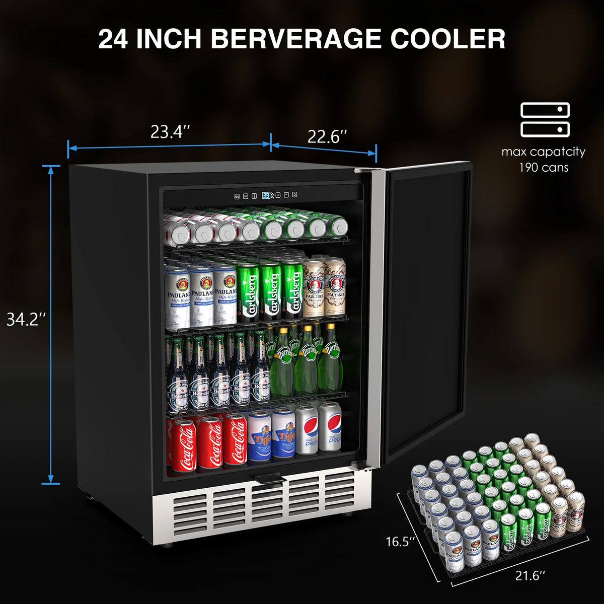 QAUSOU 24 Inch Under Counter Double Drawer Fridge, Weather Proof Stainless Steel Outdoor Beverage Refrigerator for Patio